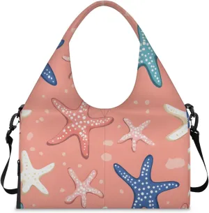 Gym Bag for Women Lovely Starfish Print Duffel Bag with Shoe Compartment and Yoga Mat Holder Portable Weekender Bags Travel Tote Bags