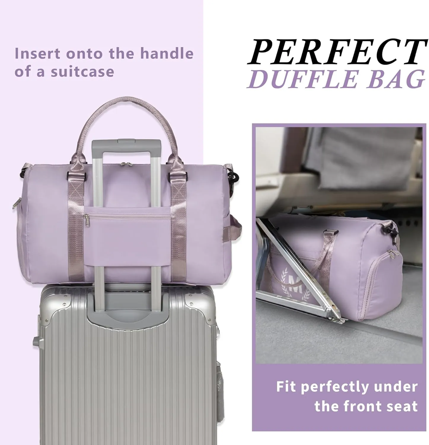 Gym Bag for Women, Personalized Duffle Bag with Shoe Compartment, Sports Bag for Yoga & Dance with Wet Pocket and Mat Strap.