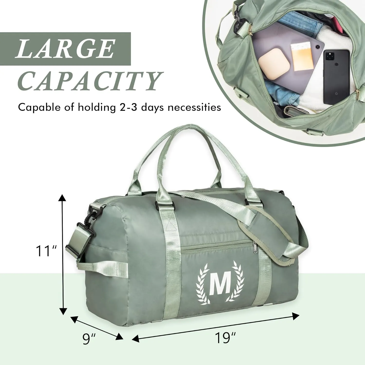 Gym Bag for Women, Personalized Duffle Bag with Shoe Compartment, Sports Bag for Yoga & Dance with Wet Pocket and Mat Strap