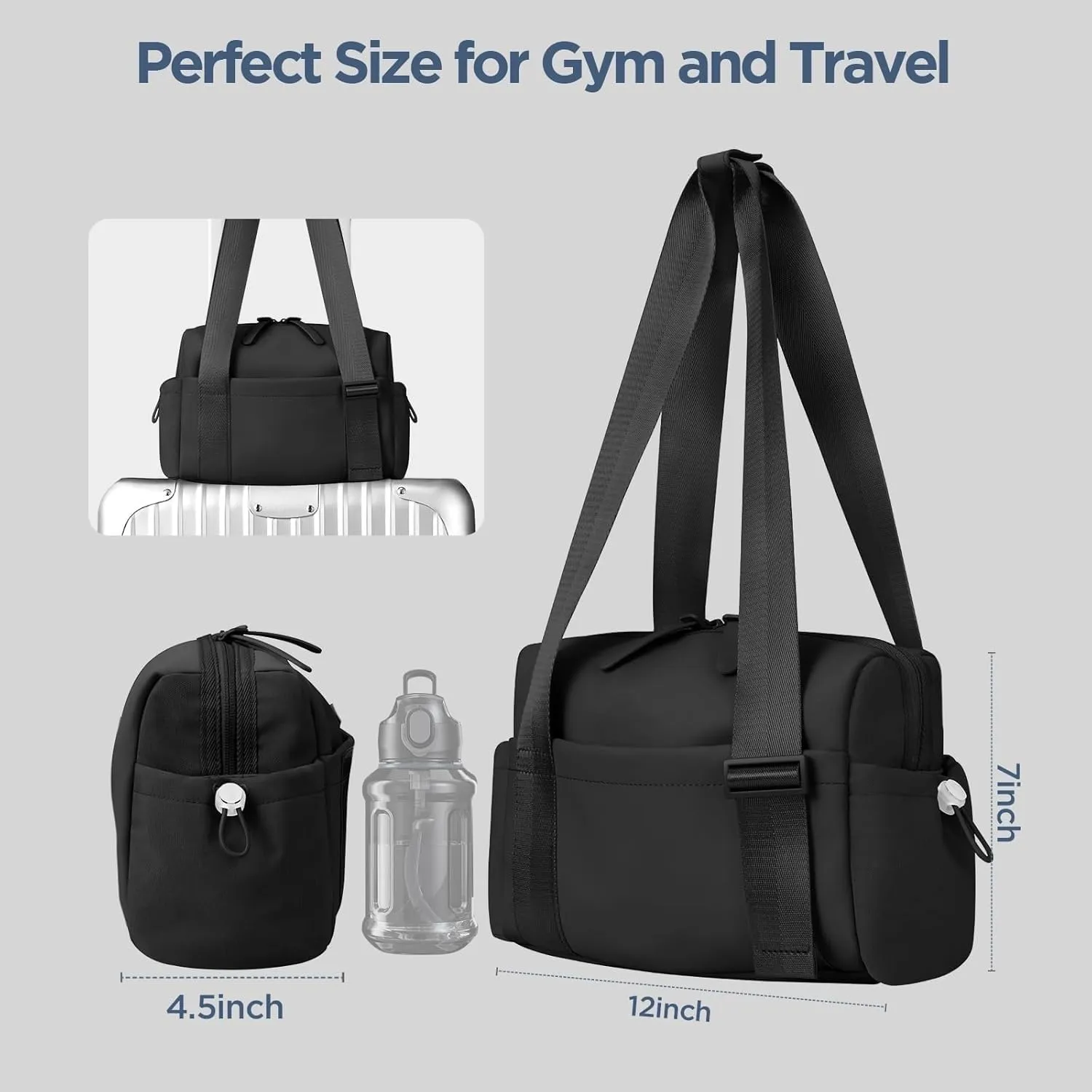 Gym Bag, Multi-Pockets Luggage Bag, Carry On Bag for Women, Adjustable Shoulder Strap Travel Duffle Bag with Dry/Wet Pocket, High Volume Overnight Duffle Bag for Travel, Gym (Black)