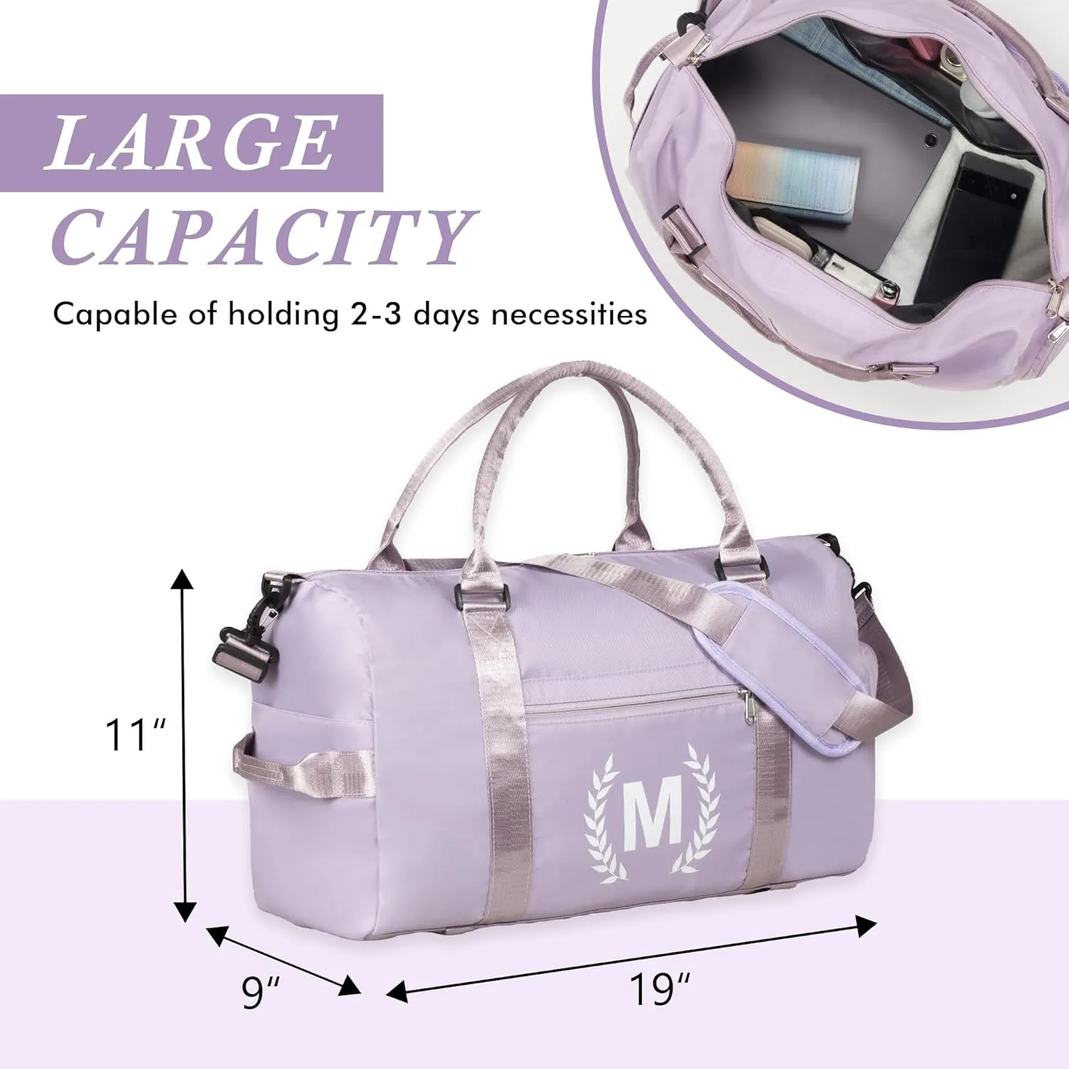 Gym Bag with Shoe Compartment - Personalized Monogrammed Duffle for Sports, Travel, and Workout with Initials