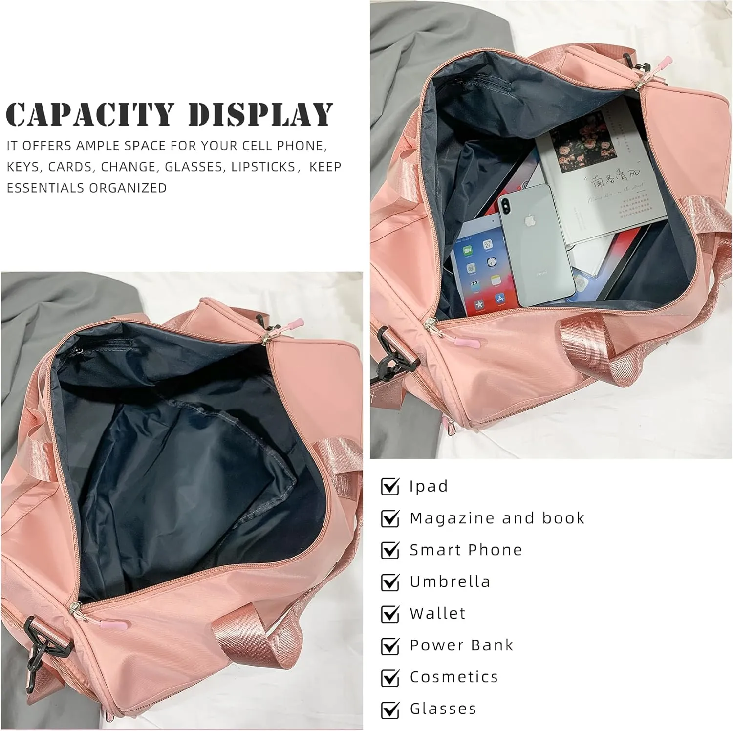 Gym Bag with Shoe Compartment, Weekender Bags for Women, Overnight Bag with Wet Pocket for Luggage Travel Workout Yoga, Red