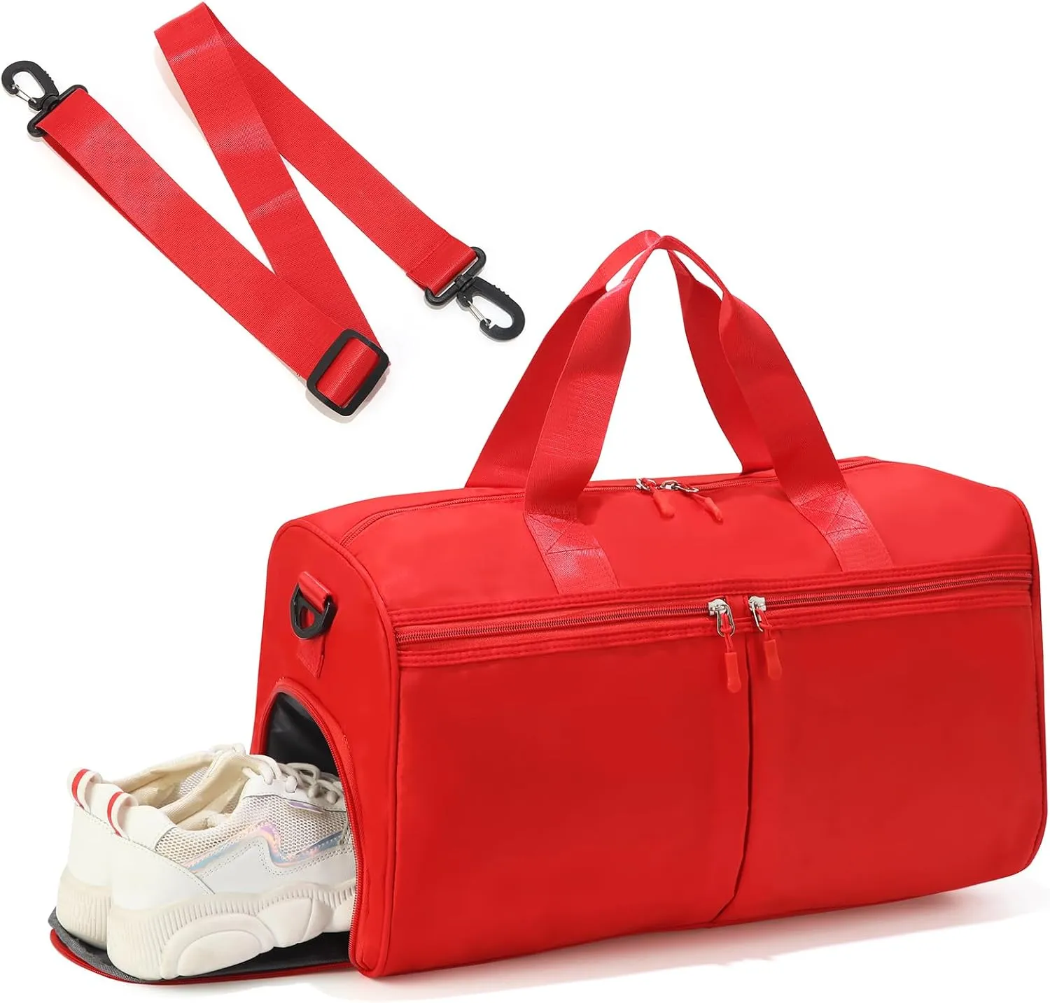 Gym Bag with Shoe Compartment, Weekender Bags for Women, Overnight Bag with Wet Pocket for Luggage Travel Workout Yoga, Red