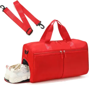 Gym Bag with Shoe Compartment, Weekender Bags for Women, Overnight Bag with Wet Pocket for Luggage Travel Workout Yoga, Red