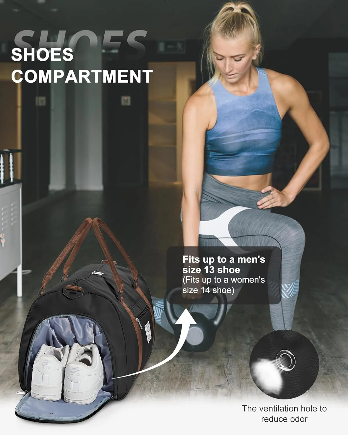 Gym Bag Womens Mens with Shoes Compartment and Wet Pocket Travel Duffel Bag for Women for Plane Sport Gym Tote Bags Swimming Yoga Waterproof Weekend Overnight Carry on Bag Hospital Holdalls