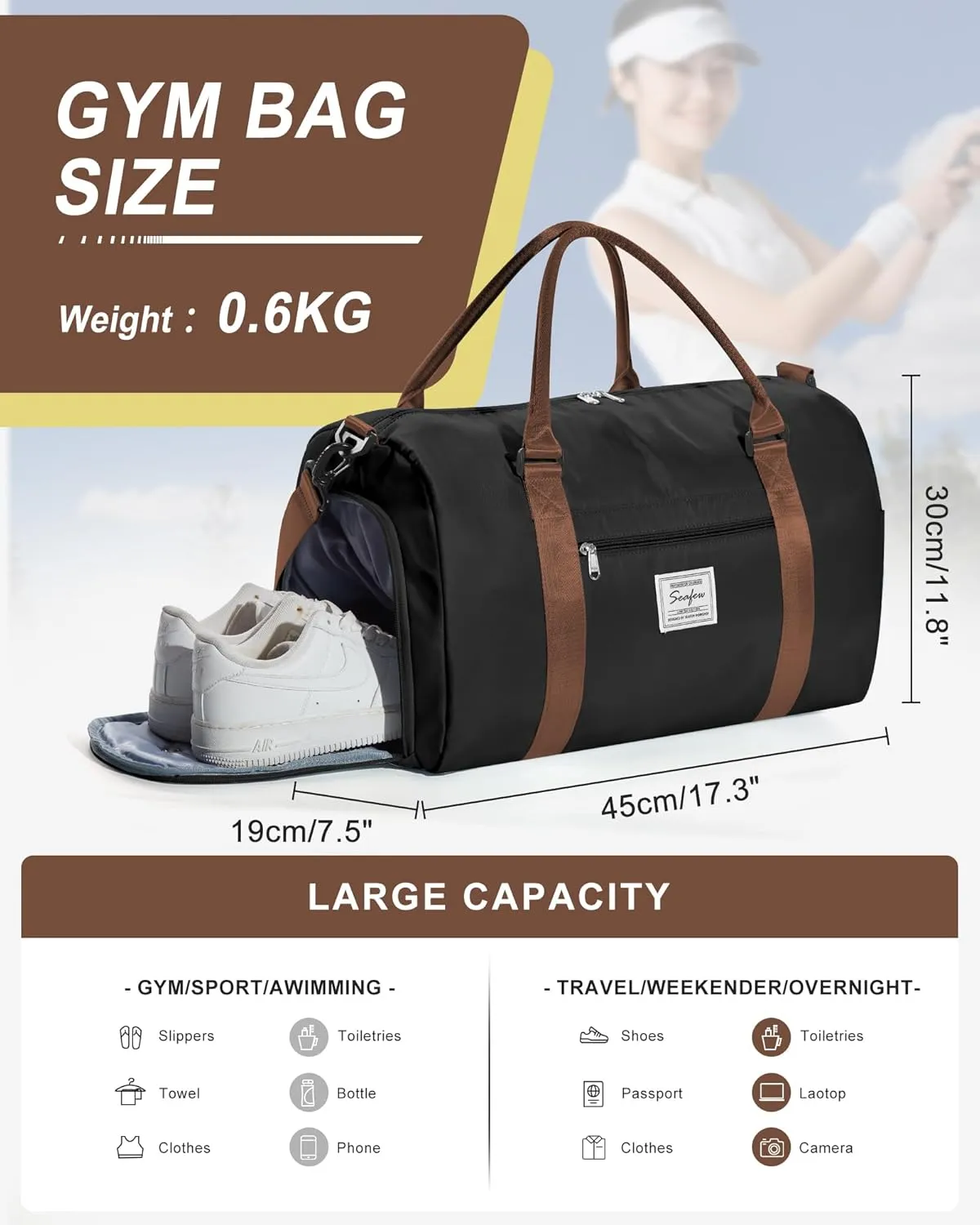 Gym Bag Womens Mens with Shoes Compartment and Wet Pocket Travel Duffel Bag for Women for Plane Sport Gym Tote Bags Swimming Yoga Waterproof Weekend Overnight Carry on Bag Hospital Holdalls