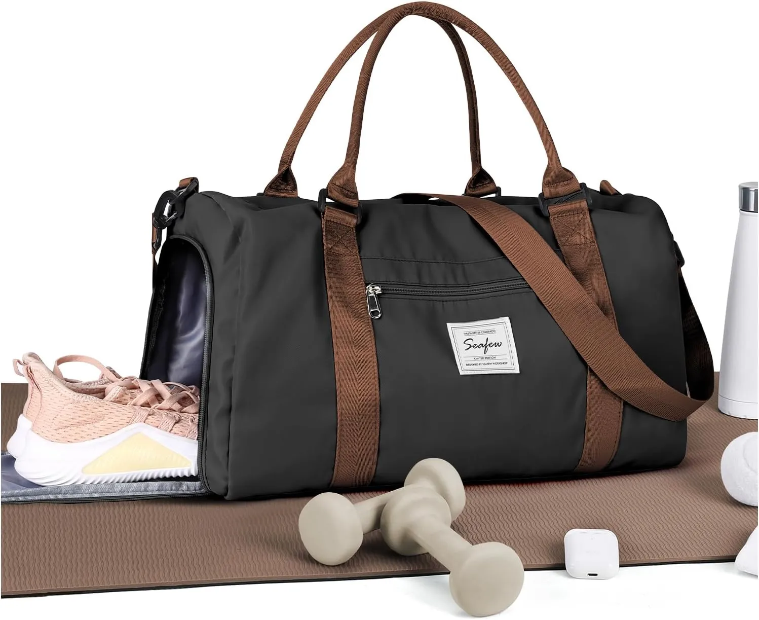 Gym Bag Womens Mens with Shoes Compartment and Wet Pocket Travel Duffel Bag for Women for Plane Sport Gym Tote Bags Swimming Yoga Waterproof Weekend Overnight Carry on Bag Hospital Holdalls