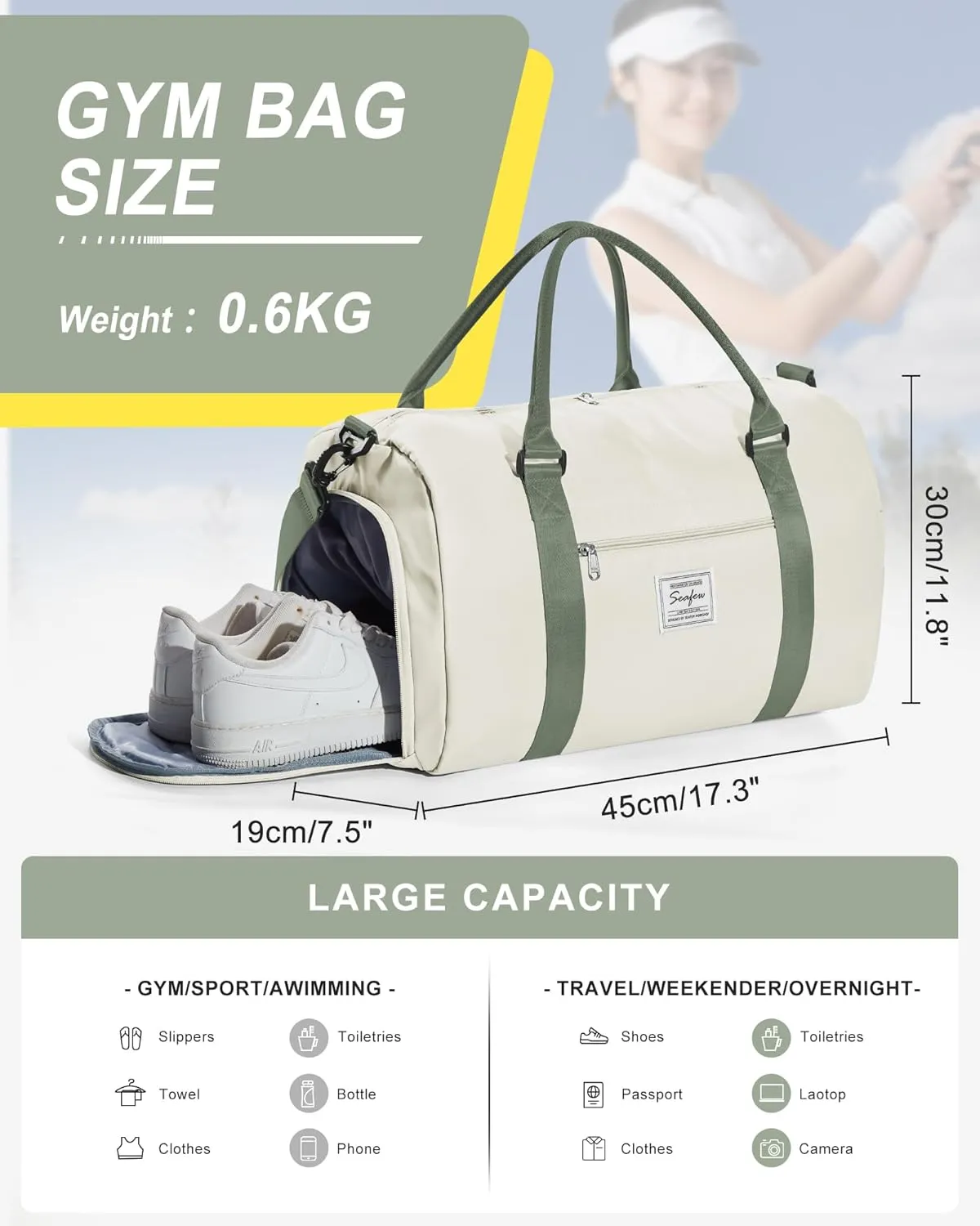 Gym Bag Womens Mens with Shoes Compartment and Wet Pocket Travel Duffel Bag for Women for Plane Sport Gym Tote Bags Swimming Yoga Waterproof Weekend Overnight Carry on Bag Hospital Holdalls