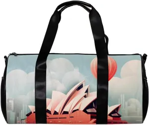 Gym Bags for Women,Duffle Bag for Travel,Australia Building Cartoon House,Gym Bag for Men