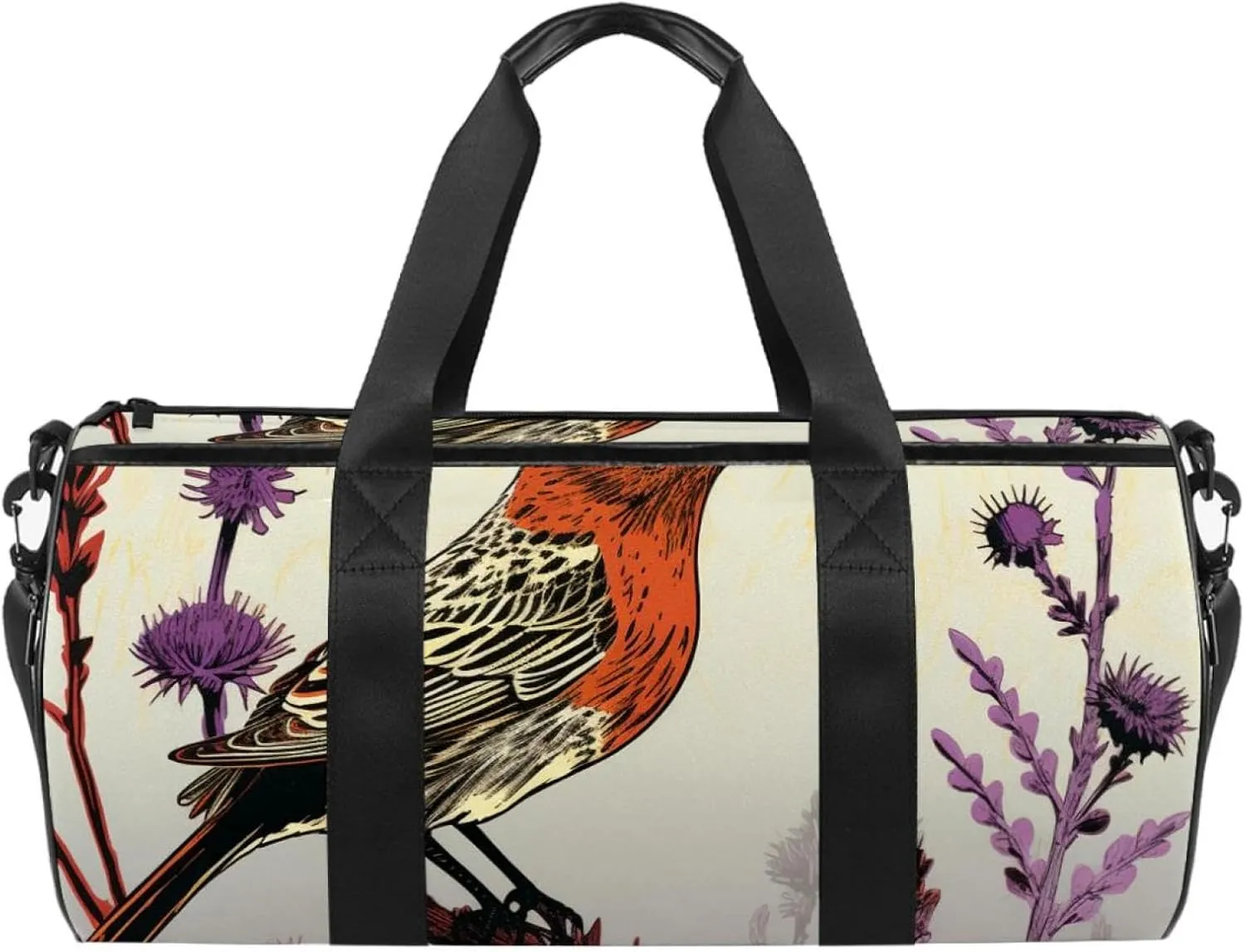 Gym Bags for Women,Duffle Bag for Travel,Bird Purple Flower Bush,Gym Bag for Men