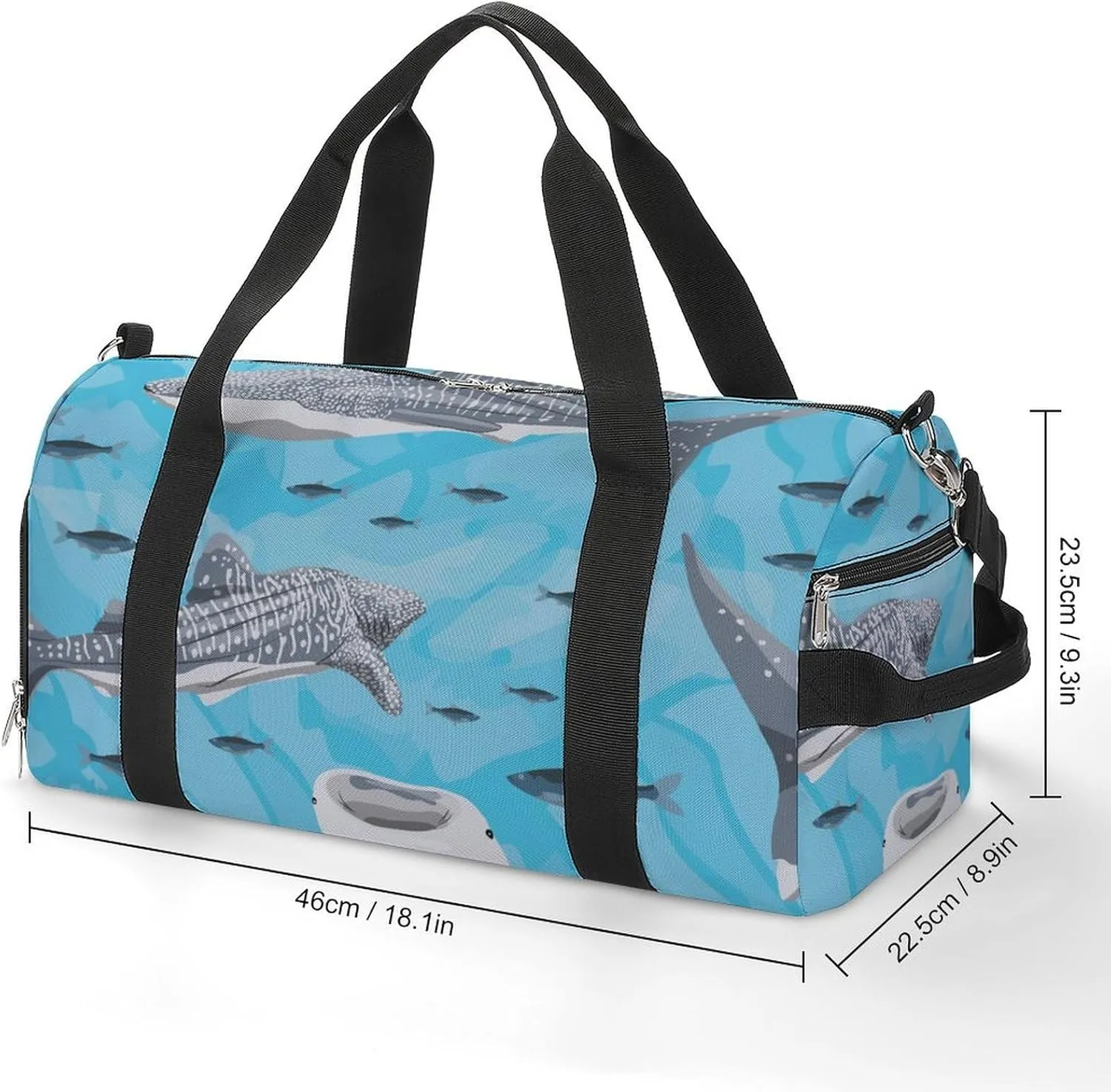 Gym Duffel Bag with Shoe Compartment Wet Pocket, Blue Sharks Travel Bag for Men Women, style-2
