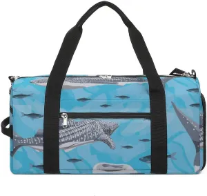 Gym Duffel Bag with Shoe Compartment Wet Pocket, Blue Sharks Travel Bag for Men Women, style-2
