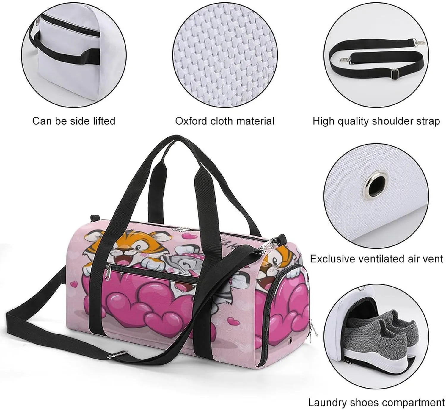 Gym Duffel Bag with Shoe Compartment Wet Pocket, Couple Love Cute Tigers Travel Bag for Men Women, style