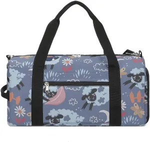 Gym Duffel Bag with Shoe Compartment Wet Pocket, Cute Sleepy Lambs Travel Bag for Men Women, style