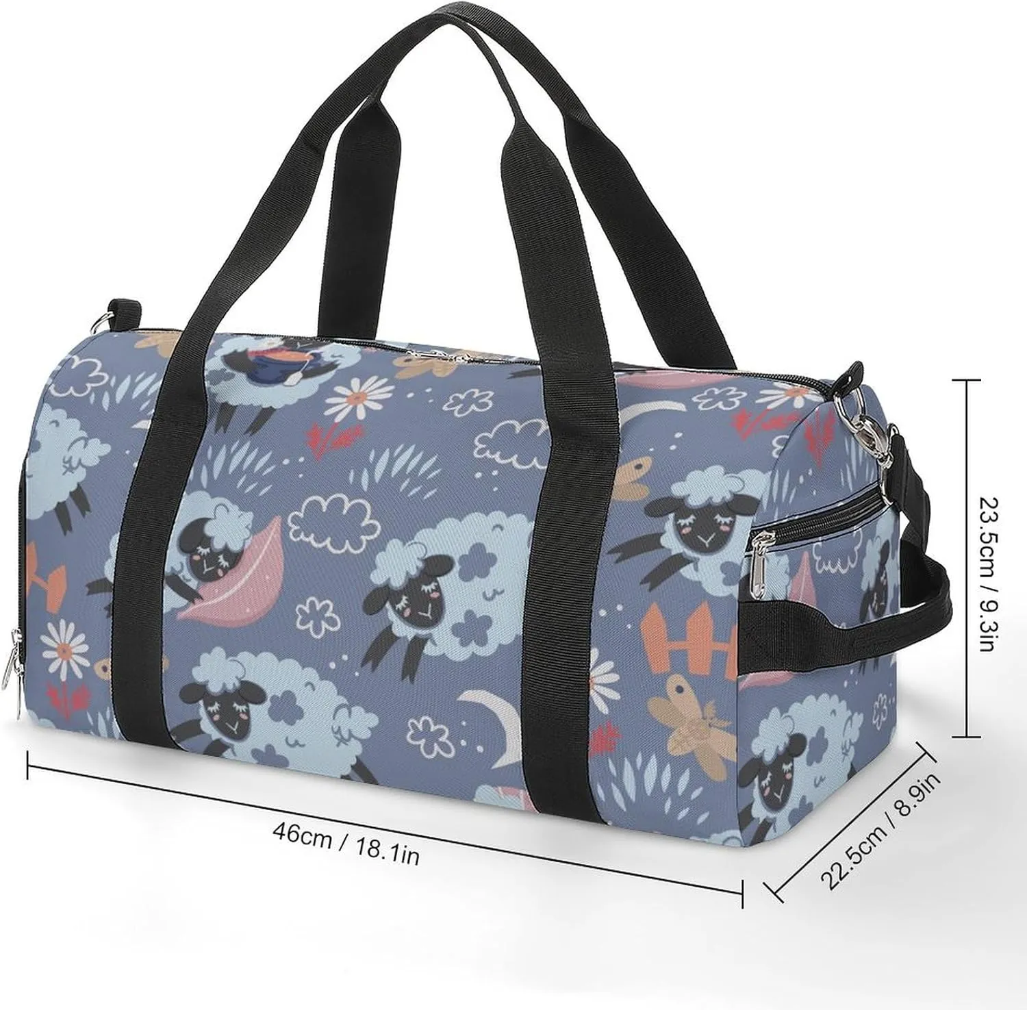 Gym Duffel Bag with Shoe Compartment Wet Pocket, Cute Sleepy Lambs Travel Bag for Men Women, style