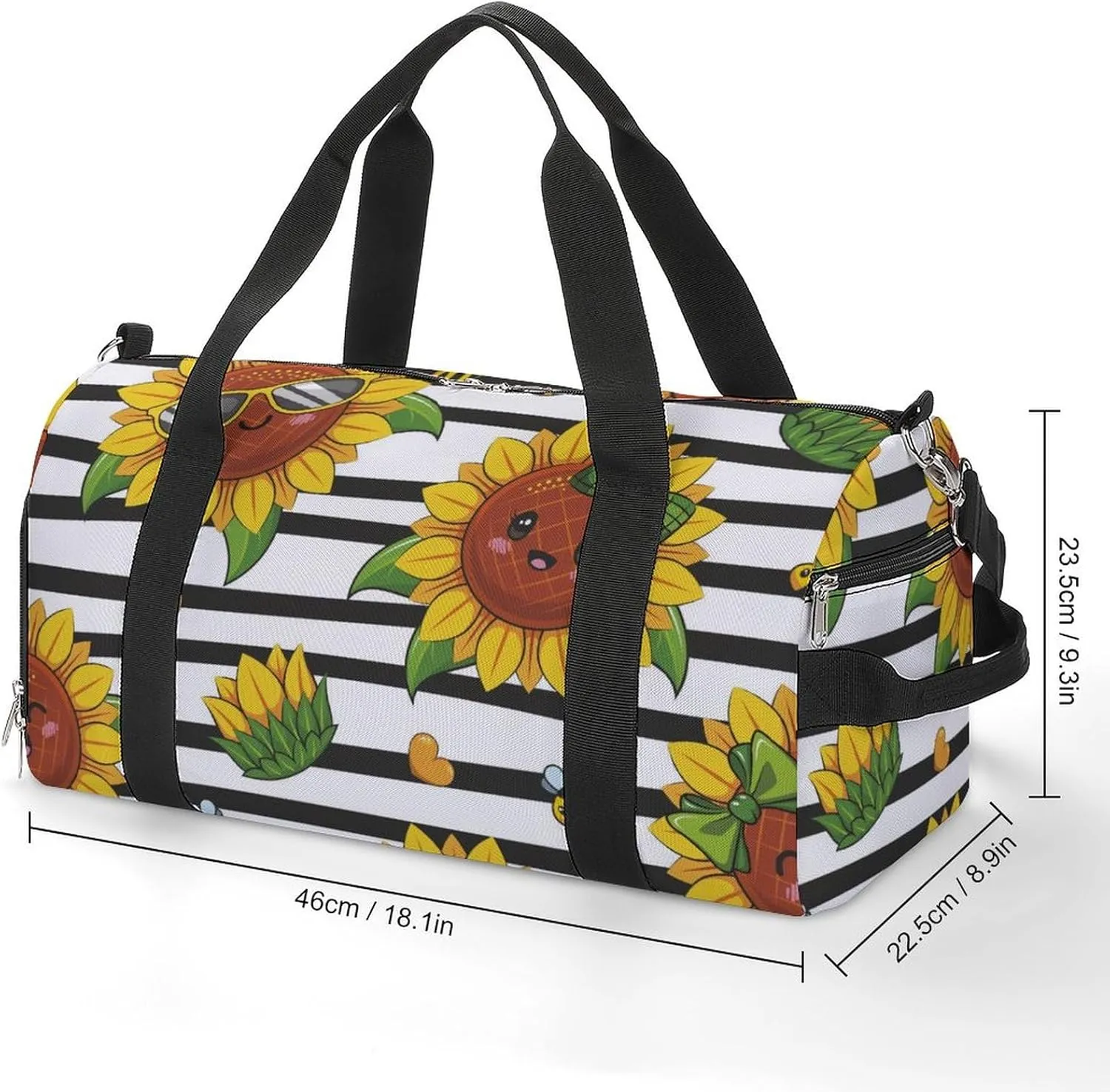 Gym Duffel Bag with Shoe Compartment Wet Pocket, Cute Sunflowers Stripe Travel Bag for Men Women
