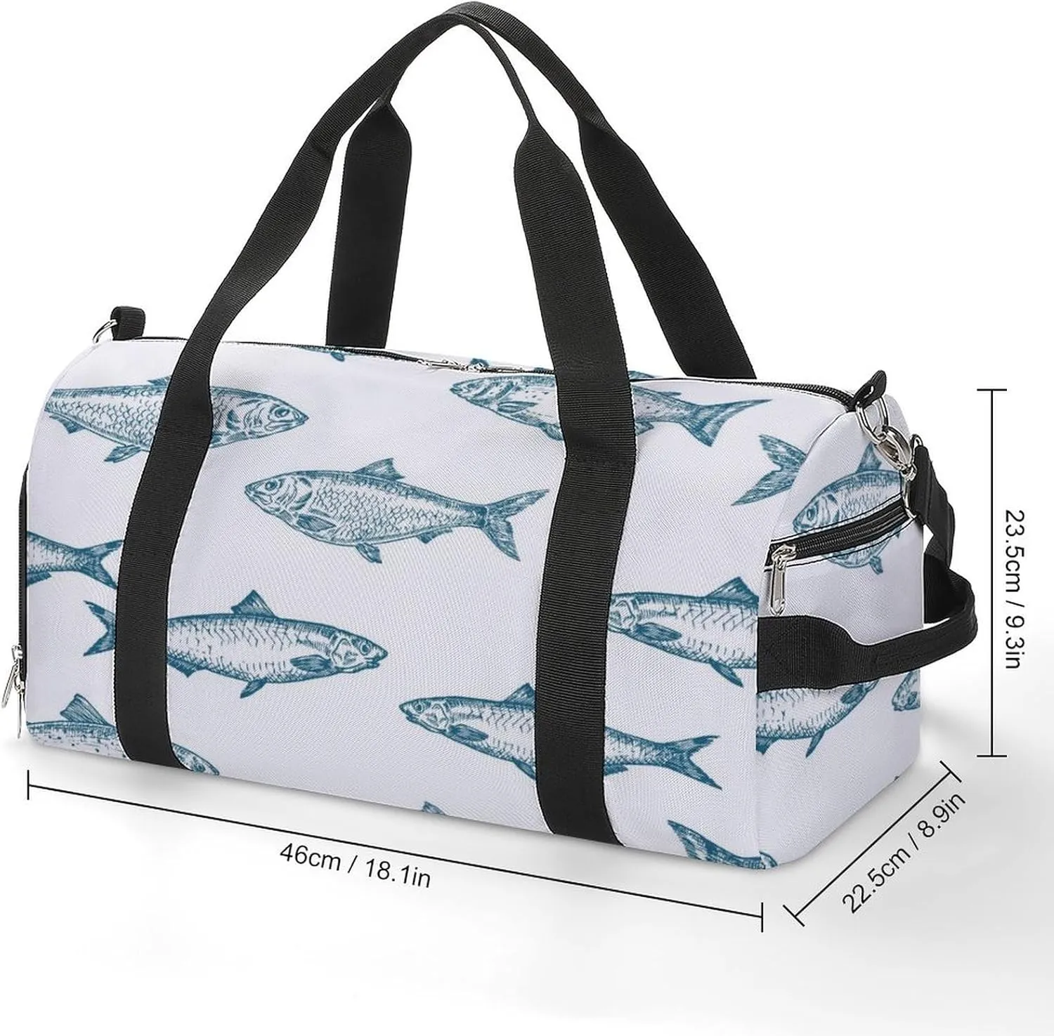 Gym Duffel Bag with Shoe Compartment Wet Pocket, Fish Travel Bag for Men Women