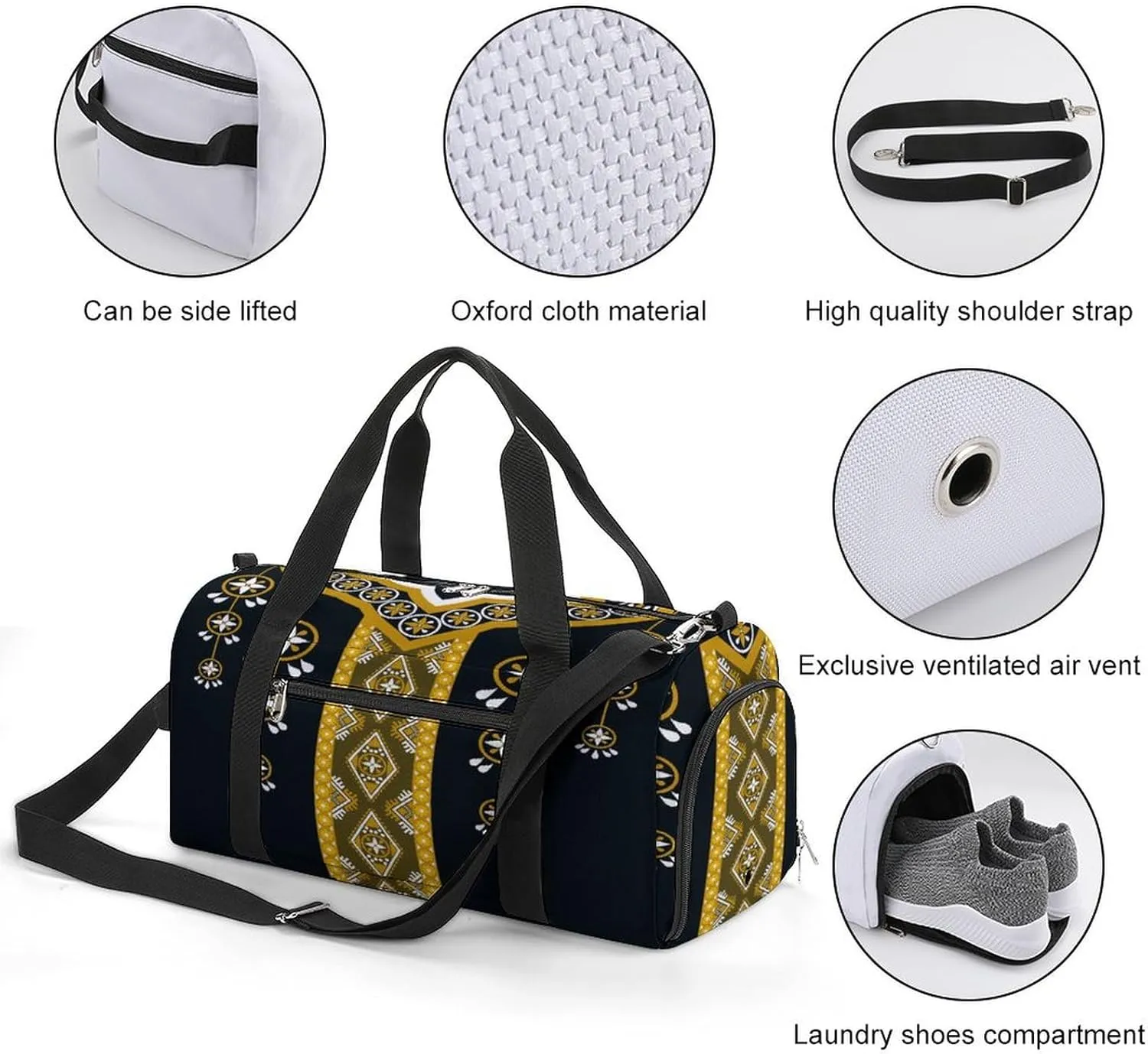 Gym Duffel Bag with Shoe Compartment Wet Pocket, Hanging Collar Pattern Travel Bag for Men Women, style-3