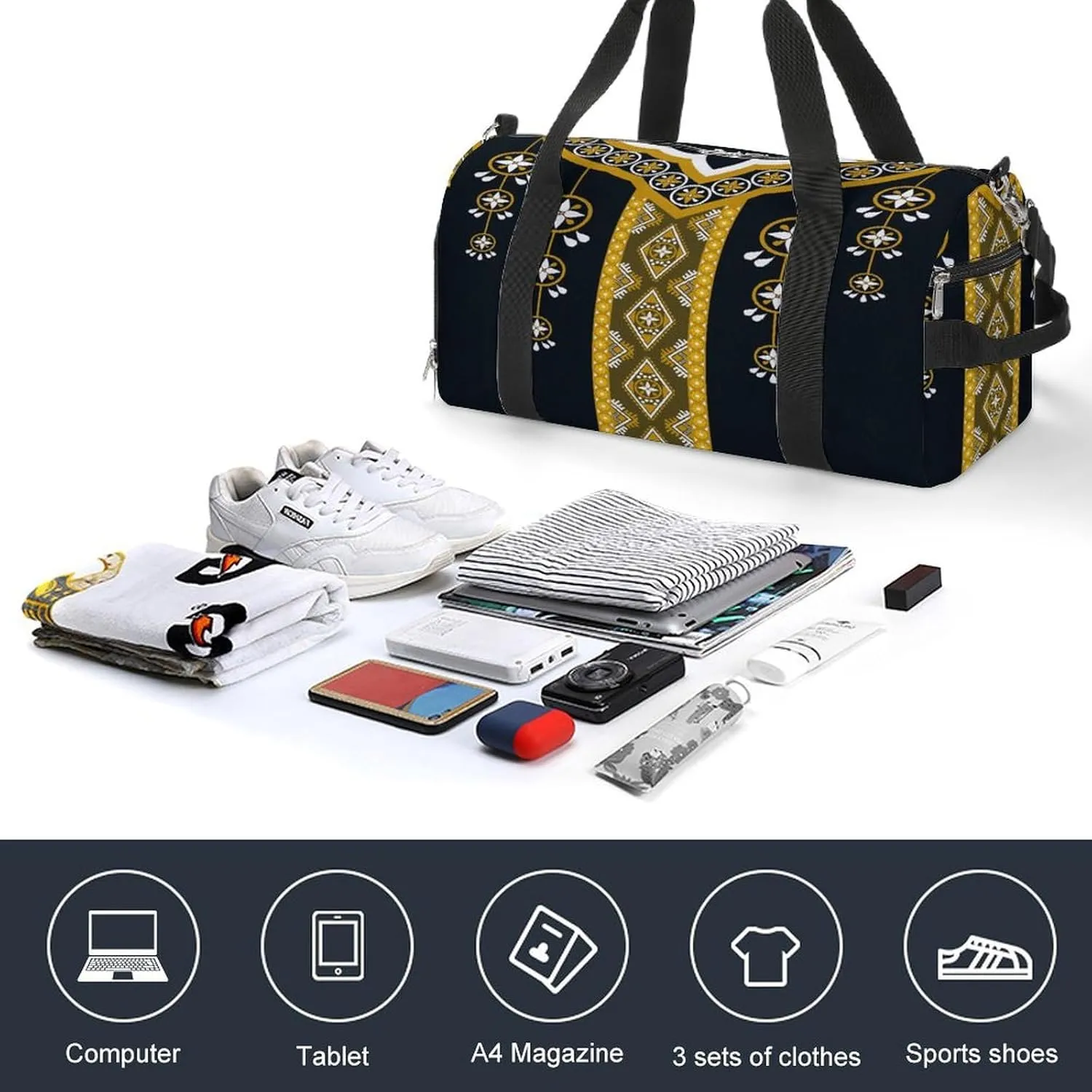 Gym Duffel Bag with Shoe Compartment Wet Pocket, Hanging Collar Pattern Travel Bag for Men Women, style-3