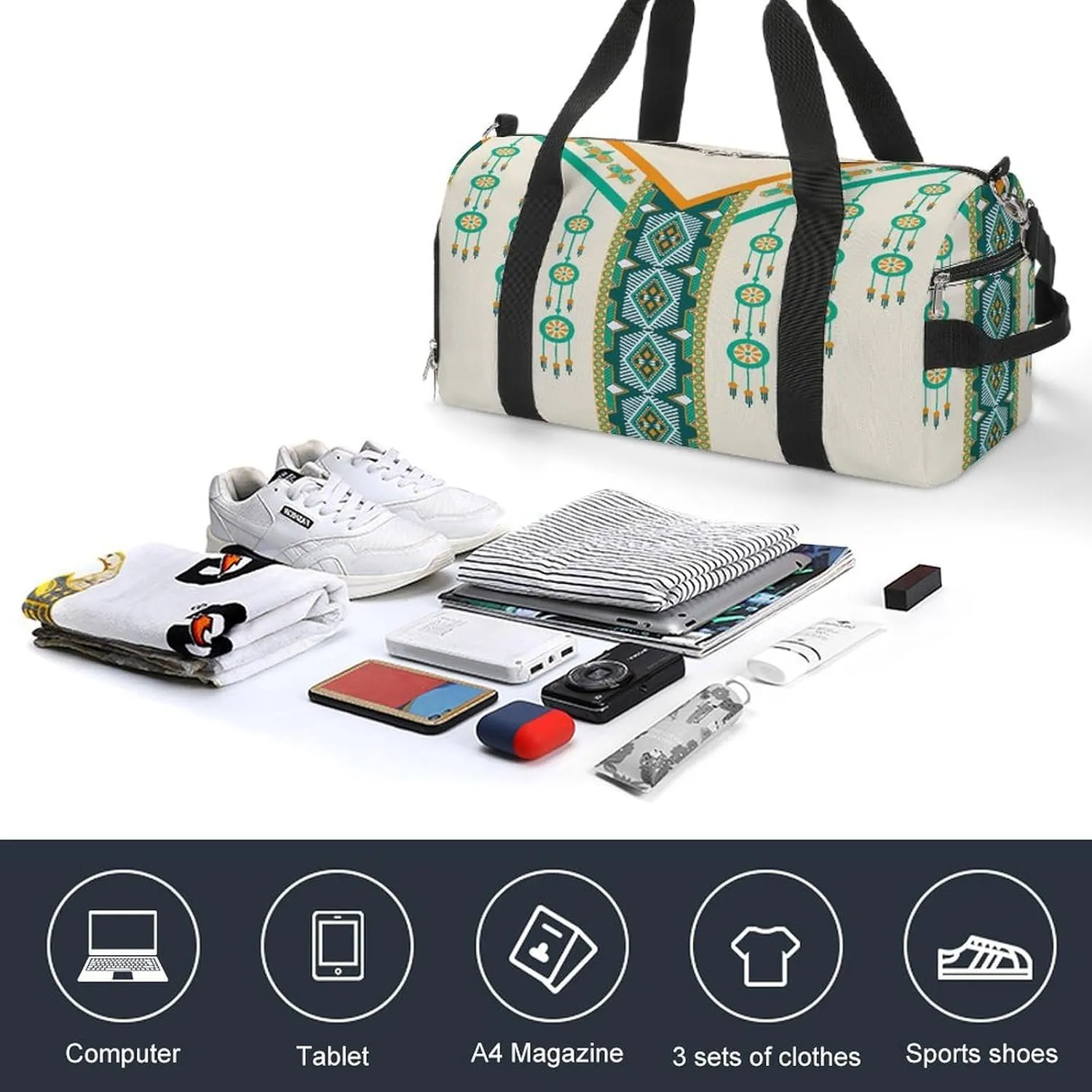Gym Duffel Bag with Shoe Compartment Wet Pocket, Hexagon Neck Design Travel Bag for Men Women