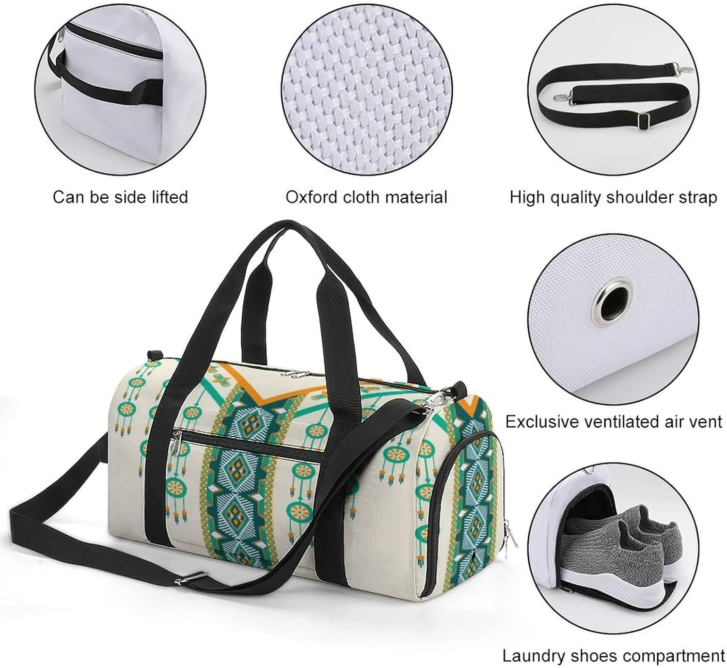 Gym Duffel Bag with Shoe Compartment Wet Pocket, Hexagon Neck Design Travel Bag for Men Women