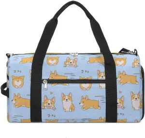 Gym Duffel Bag with Shoe Compartment Wet Pocket, Kawaii Playful Corgis Dogs Travel Bag for Men Women