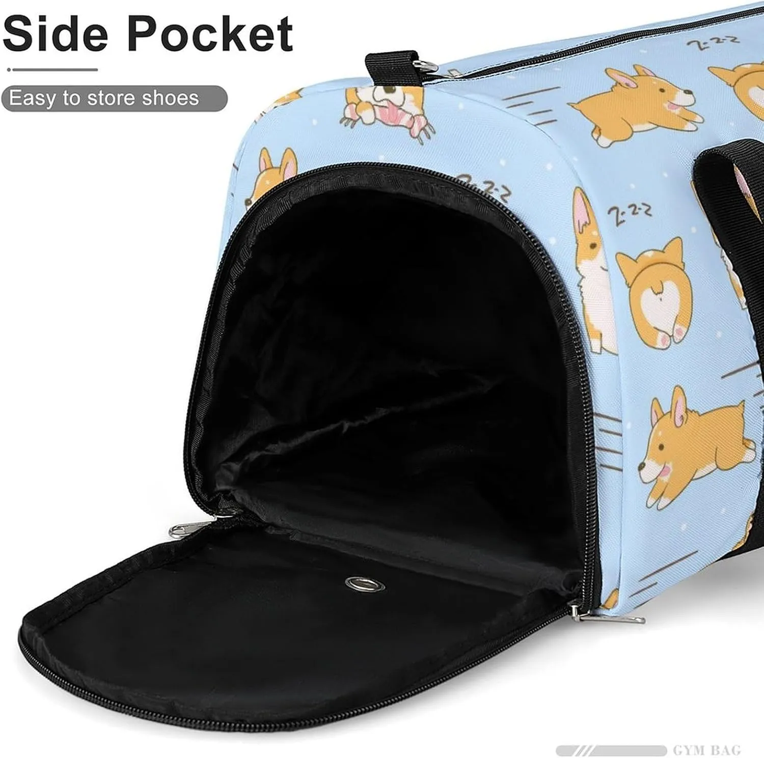 Gym Duffel Bag with Shoe Compartment Wet Pocket, Kawaii Playful Corgis Dogs Travel Bag for Men Women