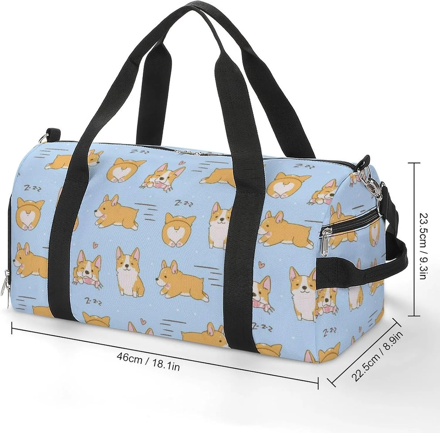 Gym Duffel Bag with Shoe Compartment Wet Pocket, Kawaii Playful Corgis Dogs Travel Bag for Men Women