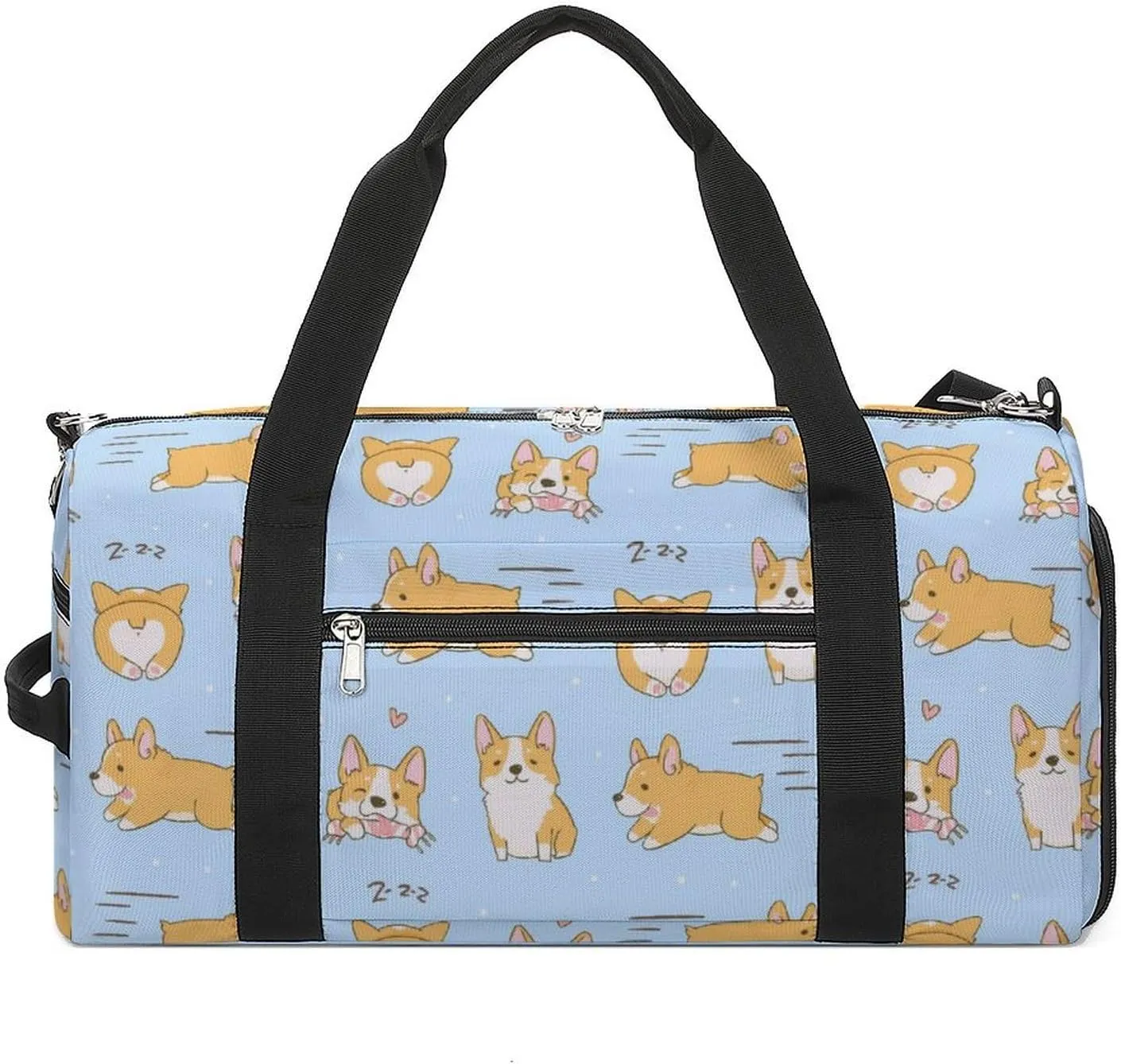 Gym Duffel Bag with Shoe Compartment Wet Pocket, Kawaii Playful Corgis Dogs Travel Bag for Men Women