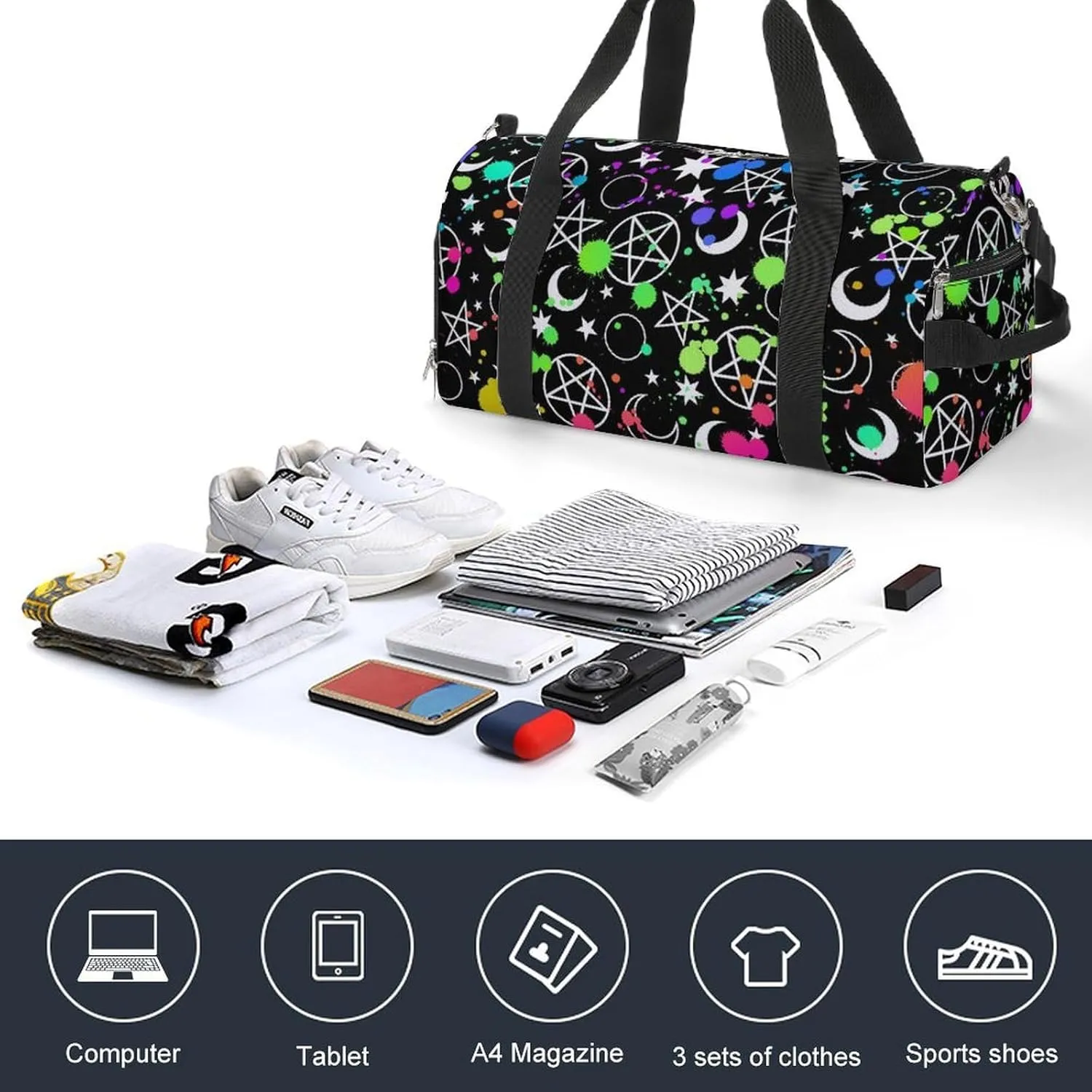 Gym Duffel Bag with Shoe Compartment Wet Pocket, Mystical Esoteric Pattern Moon Magic Travel Bag for Men Women, style-2