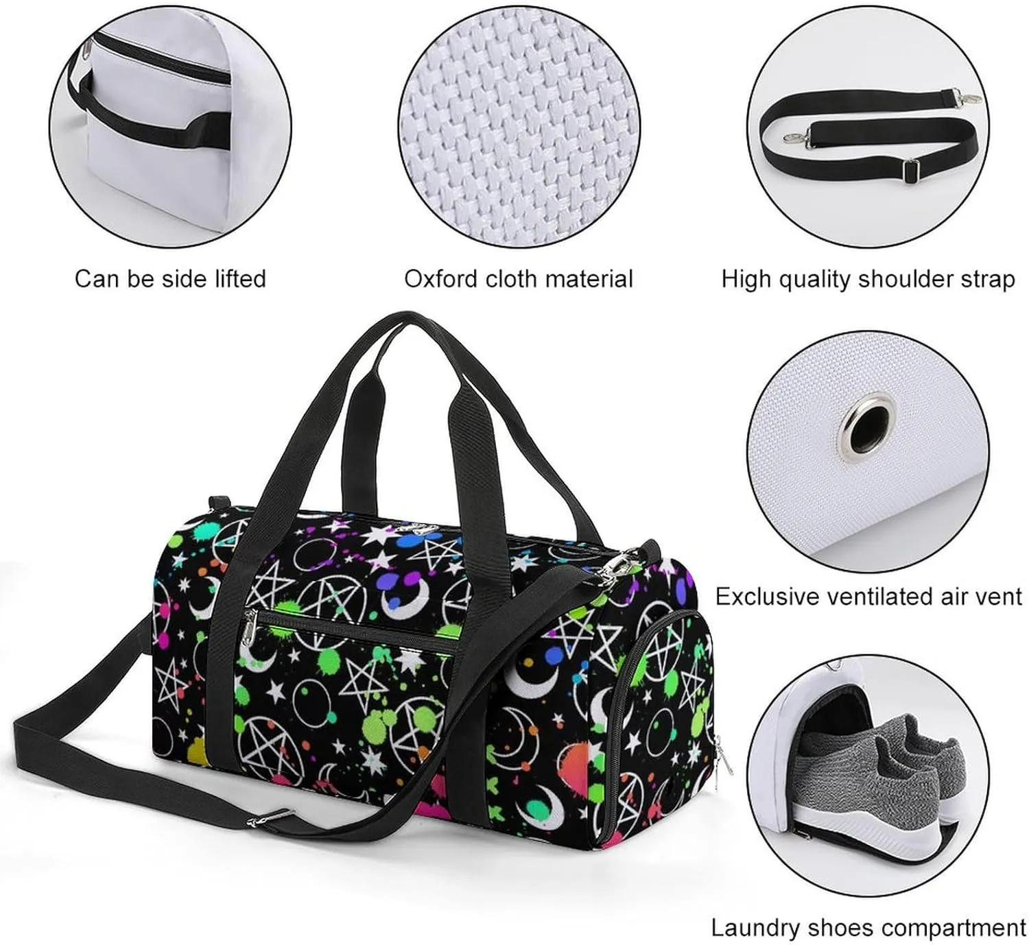Gym Duffel Bag with Shoe Compartment Wet Pocket, Mystical Esoteric Pattern Moon Magic Travel Bag for Men Women, style-2