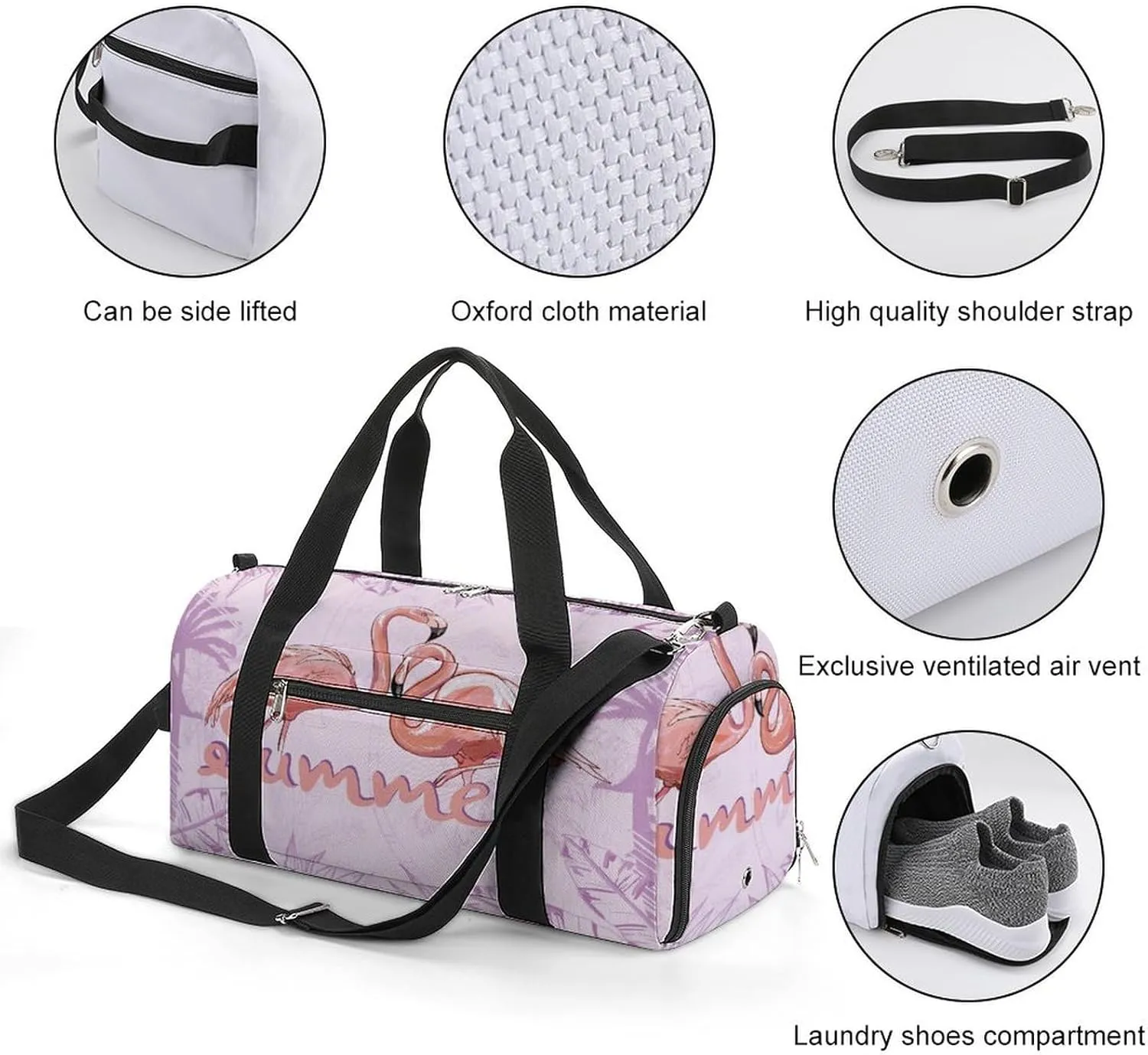 Gym Duffel Bag with Shoe Compartment Wet Pocket, Pink Flamingo Travel Bag for Men Women, style-1
