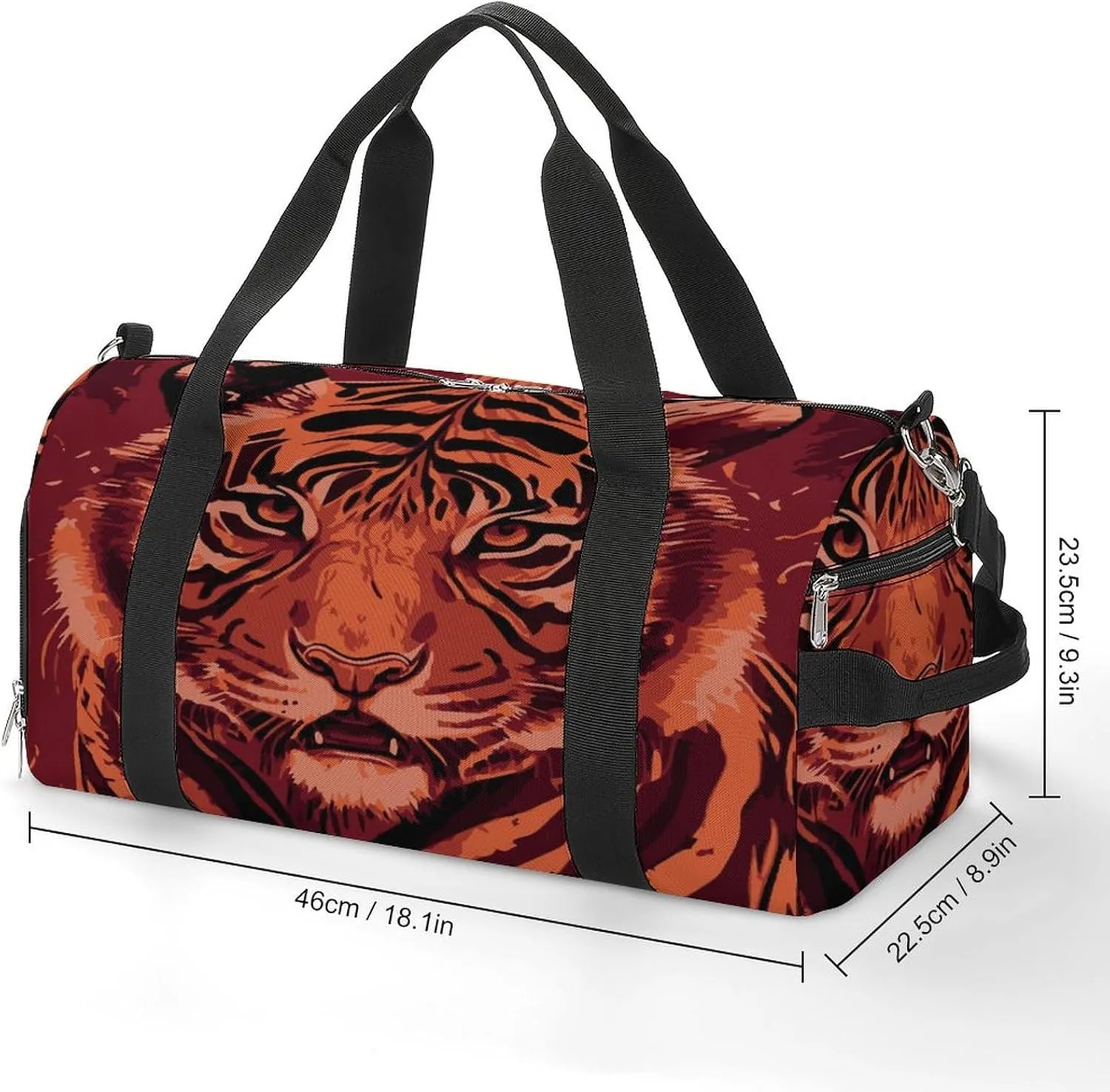 Gym Duffel Bag with Shoe Compartment Wet Pocket, Tigers Chinese Travel Bag for Men Women