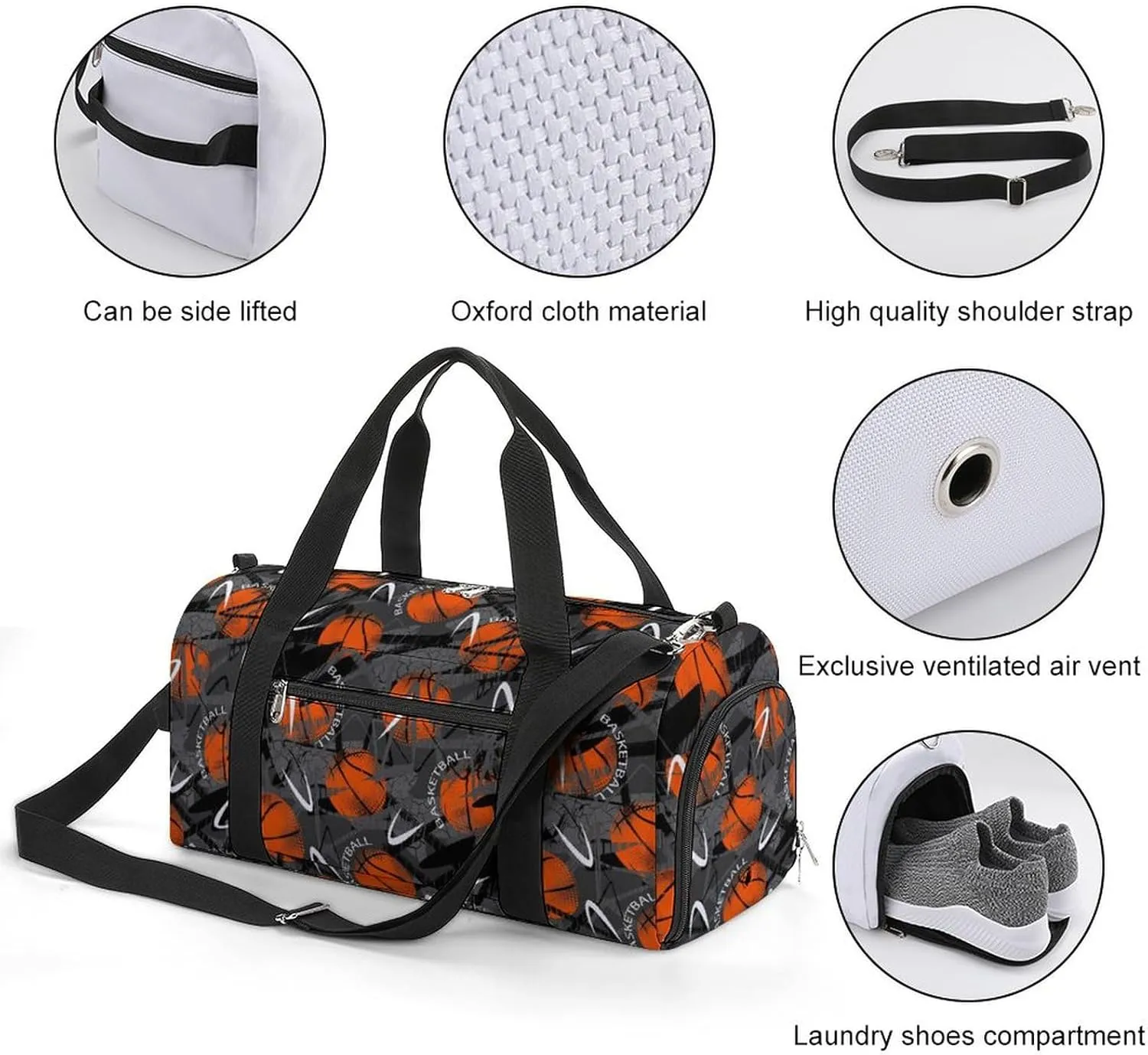 Gym Duffel Bag with Shoe Compartment Wet Pocket, Urban Style Modern with Basketball Travel Bag for Men Women