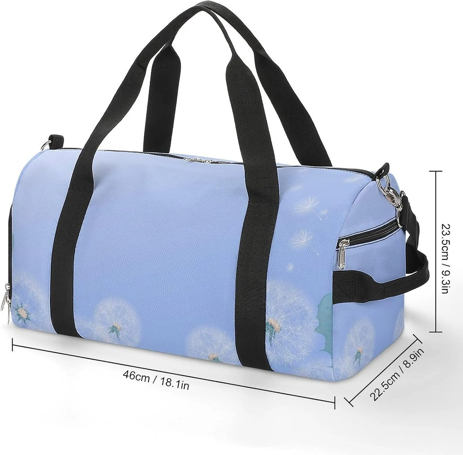Gym Duffel Bag with Shoe Compartment Wet Pocket, White Dandelions Travel Bag for Men Women