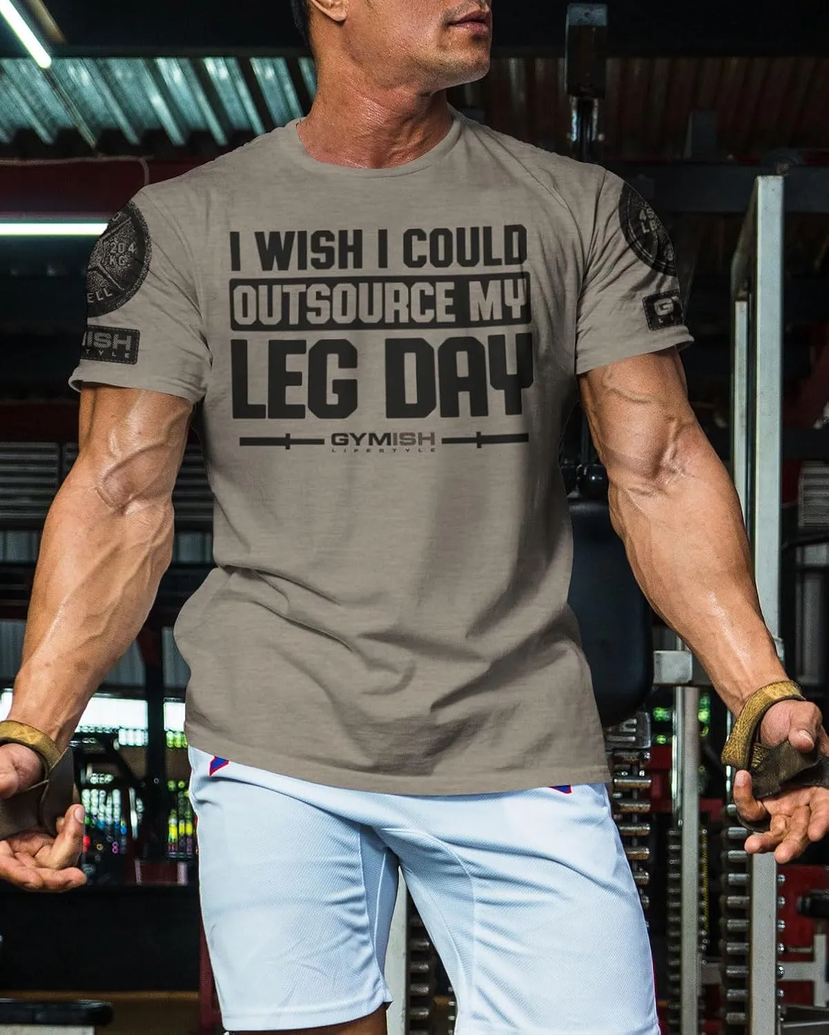 Gymish Lifestyle Outsource Leg Day Mens Bodybuilding T-Shirts Graphic Tees Short Sleeve Workout Shirt