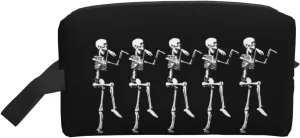 Halloween Posable Skeleton Skull Print Travel Toiletry Organizer Bag, Cosmetic & Storage Pouch For Travel And Daily Use