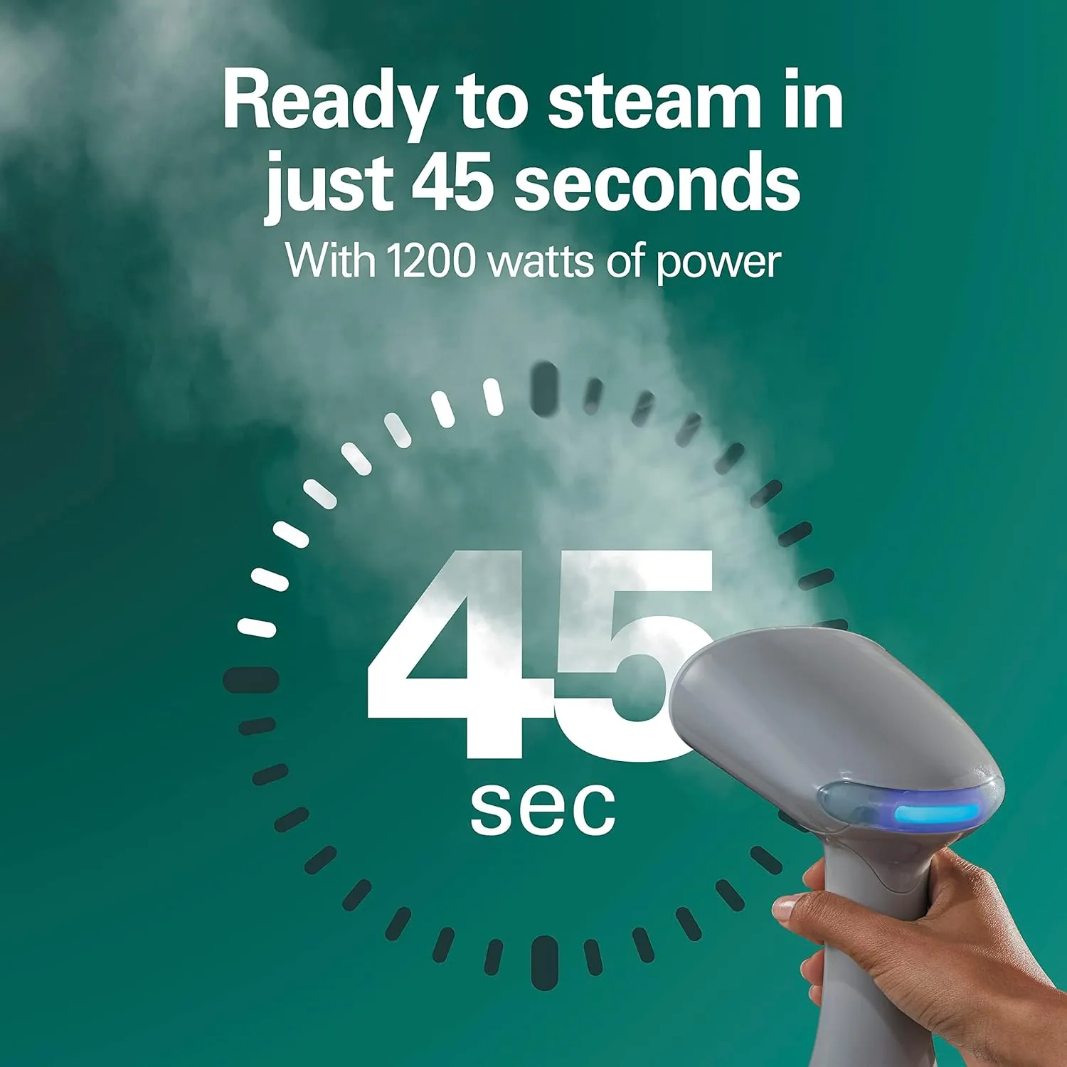 Hamilton Beach Handheld Garment Steamer for Clothes, Fabric and Drapes,1200 Watts, 400ml Water Tank, 20 Minutes of Continuous Steam, Vacation Essentials, Gray & Blue (11557)