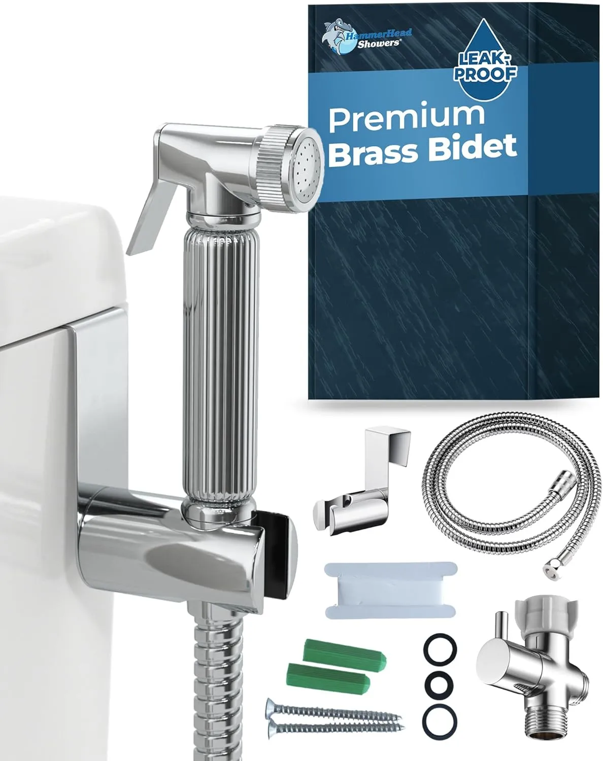 HammerHead Showers All Metal Handheld Bidet Sprayer for Toilet, Handheld Bidet Attachment with 59-Inch Hose and Leak-Proof T-Valve, Jet Spray for Toilet, Muslim Shower, Chrome