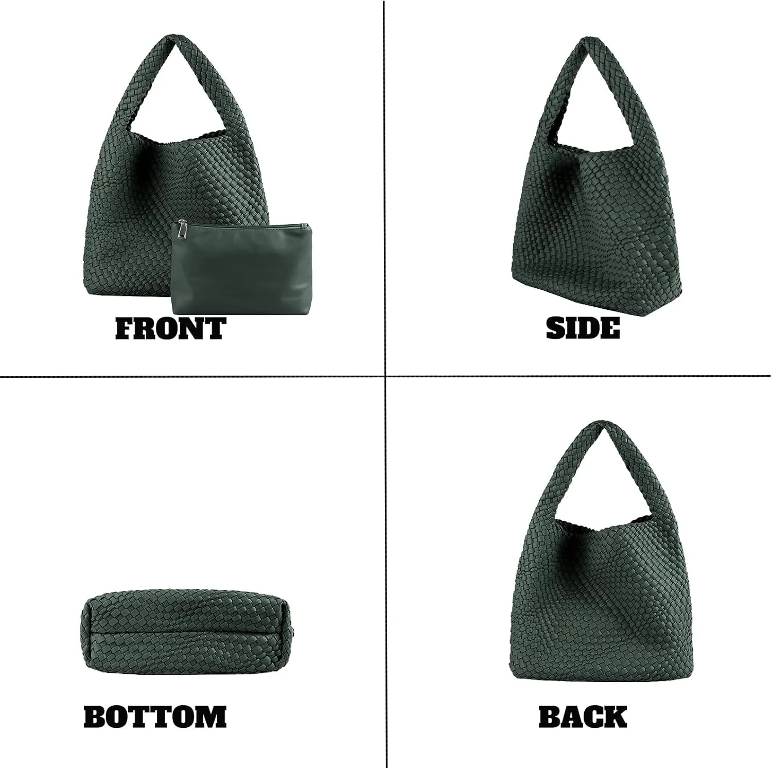 Hand Woven Tote for Women - Vegan Leather Handle Handbag, Travel Shoulder Bag, Hobo and Beach Bag With Purse
