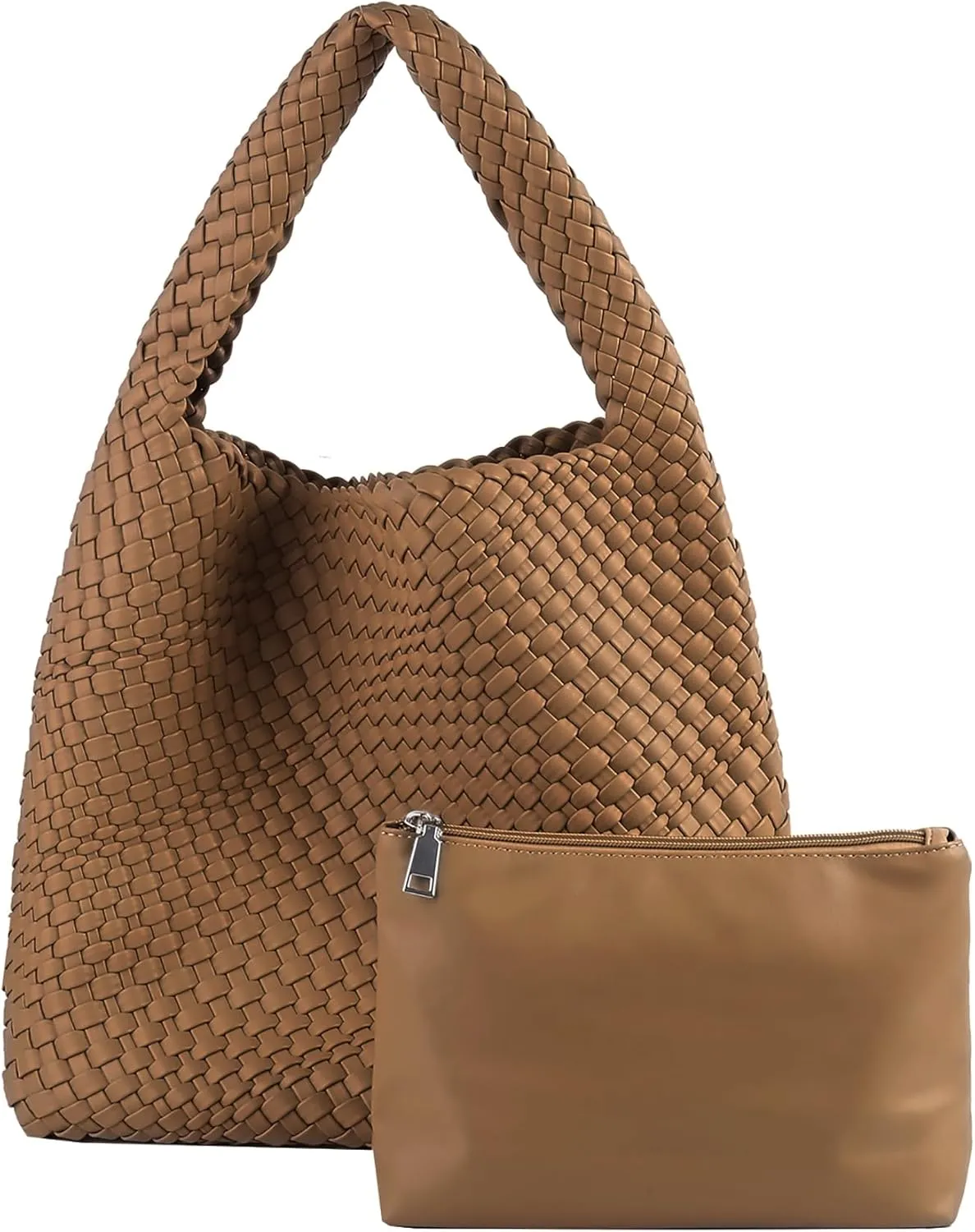 Hand Woven Tote for Women - Vegan Leather Handle Handbag, Travel Shoulder Bag, Hobo and Beach Bag With Purse