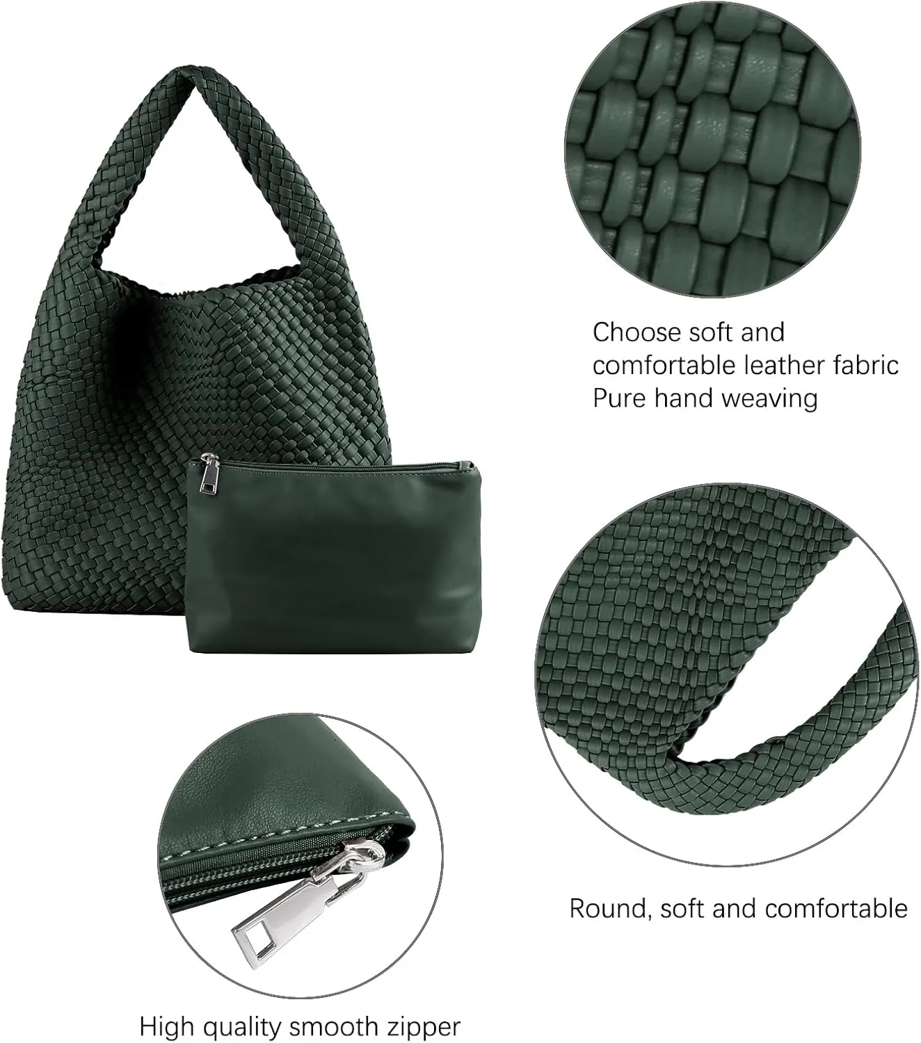 Hand Woven Tote for Women - Vegan Leather Handle Handbag, Travel Shoulder Bag, Hobo and Beach Bag With Purse