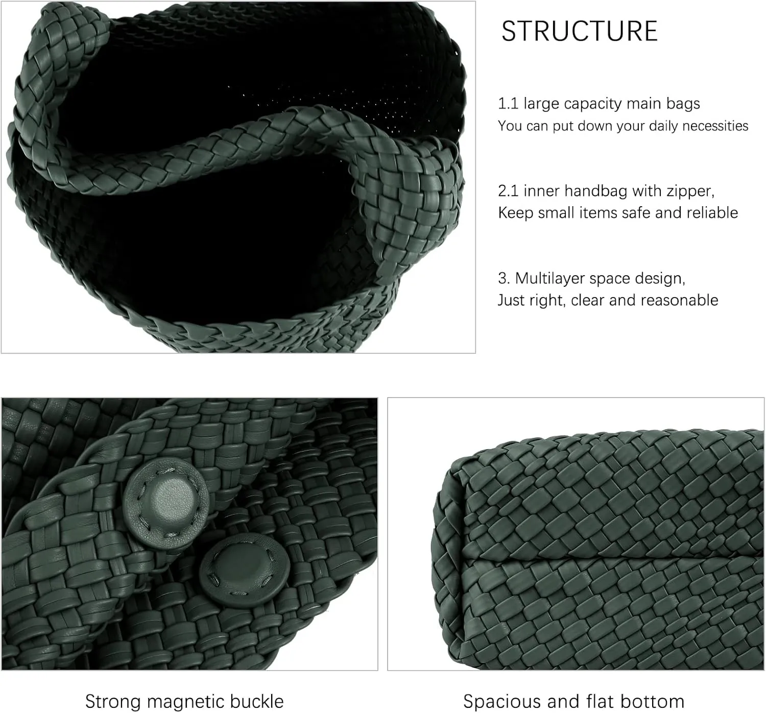 Hand Woven Tote for Women - Vegan Leather Handle Handbag, Travel Shoulder Bag, Hobo and Beach Bag With Purse
