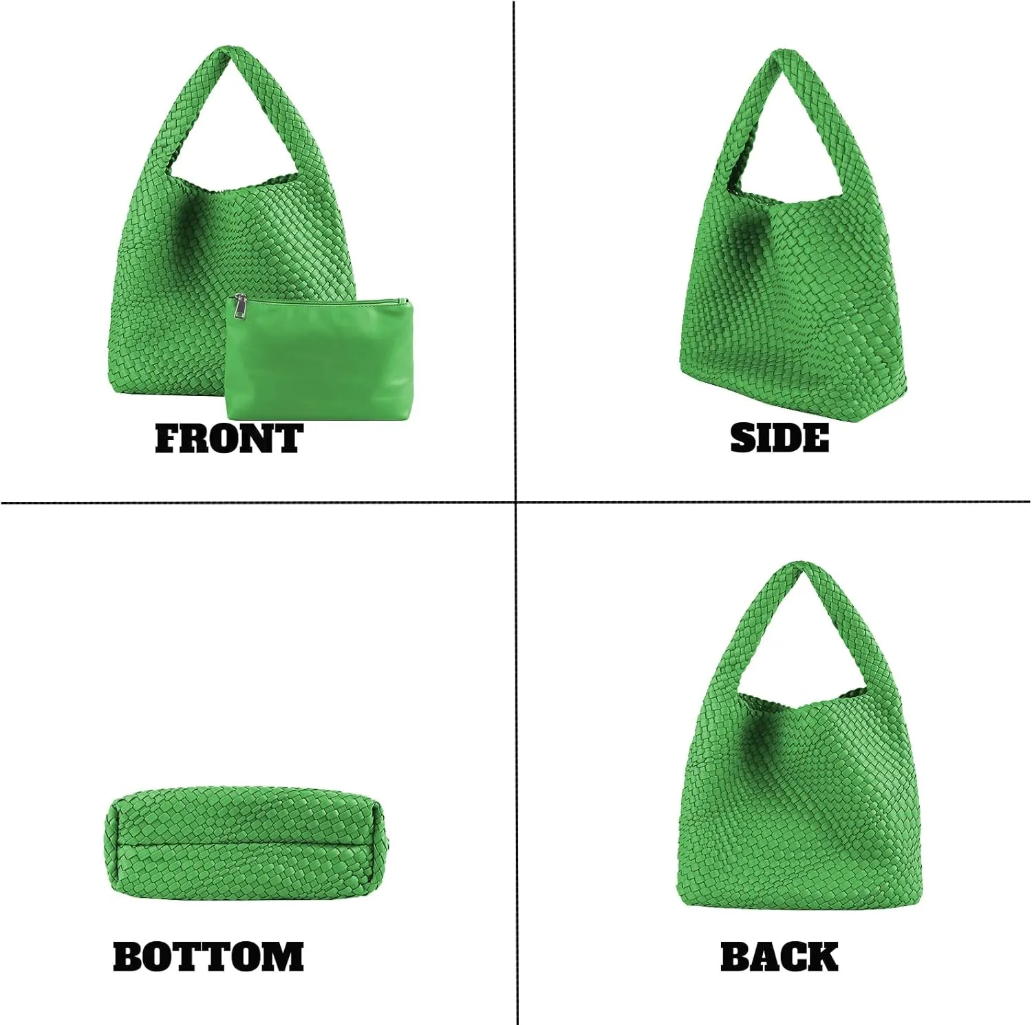 Hand Woven Tote for Women - Vegan Leather Handle Handbag, Travel Shoulder Bag, Hobo and Beach Bag With Purse