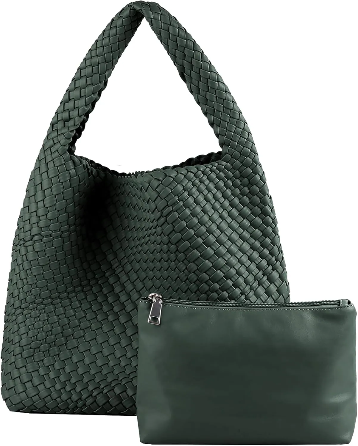 Hand Woven Tote for Women - Vegan Leather Handle Handbag, Travel Shoulder Bag, Hobo and Beach Bag With Purse