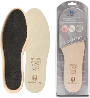 HANDARTE Leather Sockless Shoe Insoles | Thin Dress Shoe Inserts for Men | 100% Natural Goatskin - ChromeFree, Anti Sweat & Anti-Odor (US M12 | EU46)