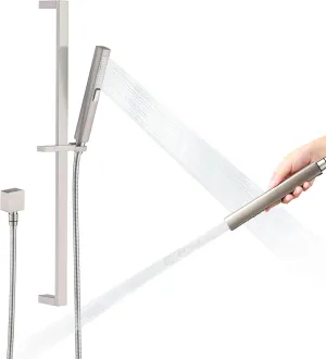 Handheld Shower Head with Slide Bar Combo, 27.5-Inch Adjustable Height Slide Bar, High Perssure Handheld Shower Head with 6.6ft Extra Long Hose, Brass Wall Supply Elbow, Brushed Nickel