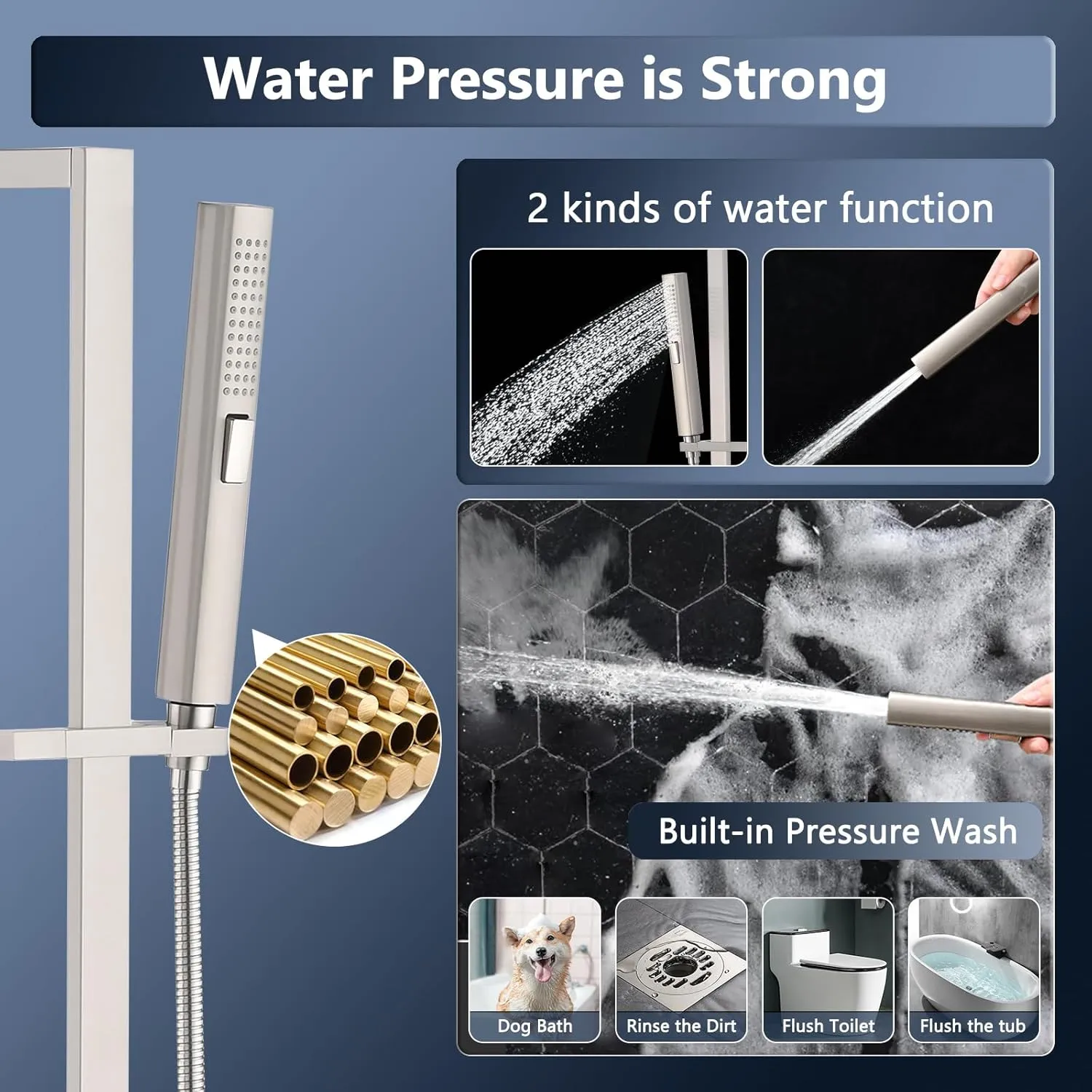 Handheld Shower Head with Slide Bar Combo, 27.5-Inch Adjustable Height Slide Bar, High Perssure Handheld Shower Head with 6.6ft Extra Long Hose, Brass Wall Supply Elbow, Brushed Nickel