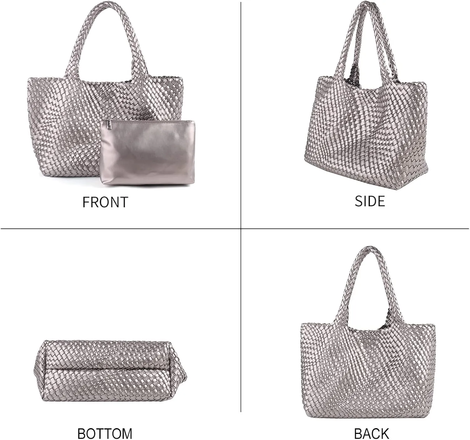 Handmade Woven Bag Satchel Handbag For Women Vegan Leather Tote Bag With Purses Travel Shoulder Bag Underarm Bag