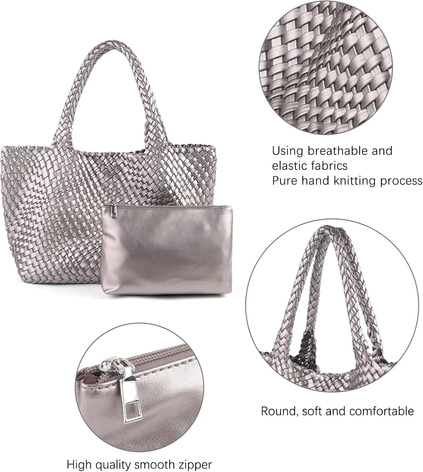 Handmade Woven Bag Satchel Handbag For Women Vegan Leather Tote Bag With Purses Travel Shoulder Bag Underarm Bag